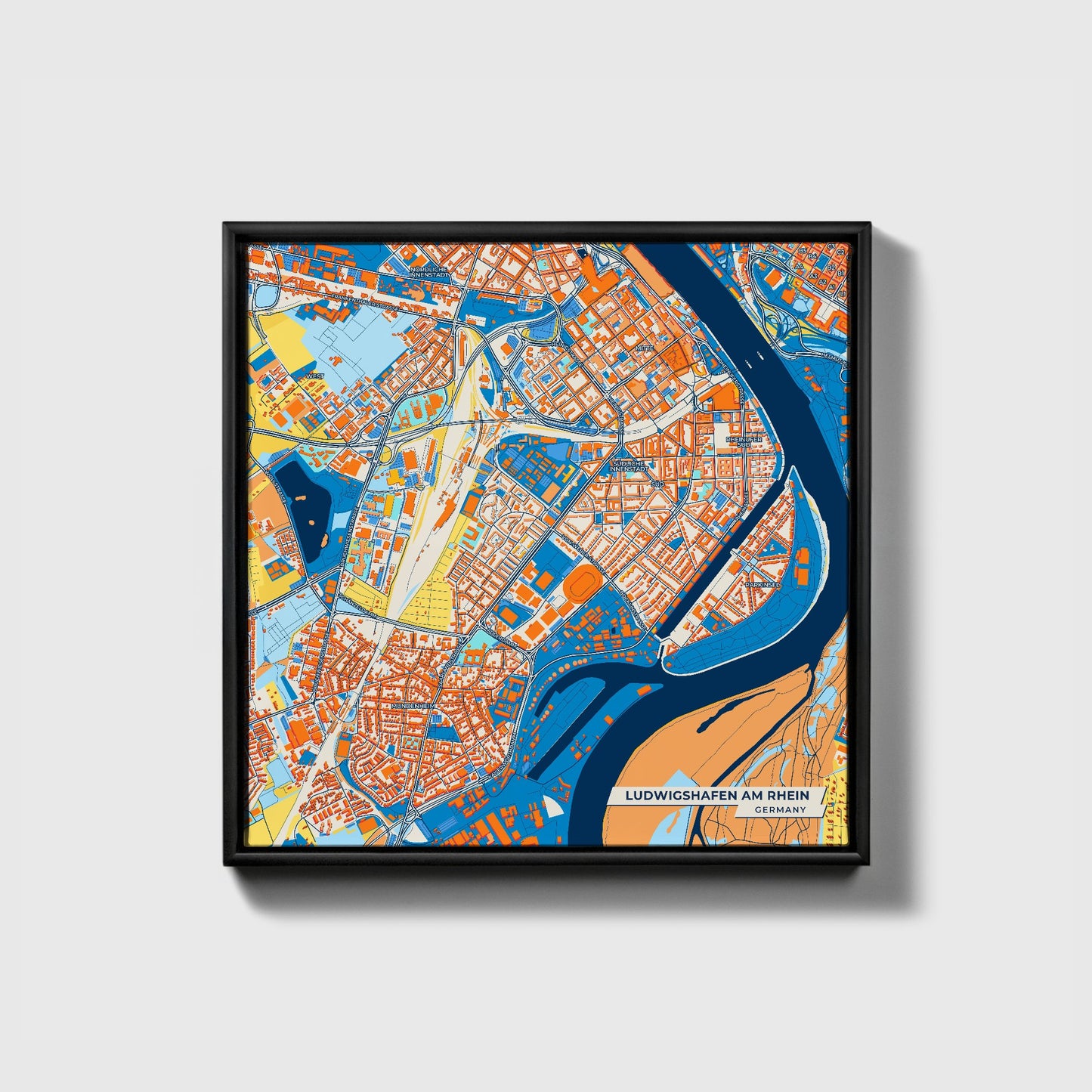 Ludwigshafen Am Rhein Germany Colorful City Map Canvas Print • Black Framed