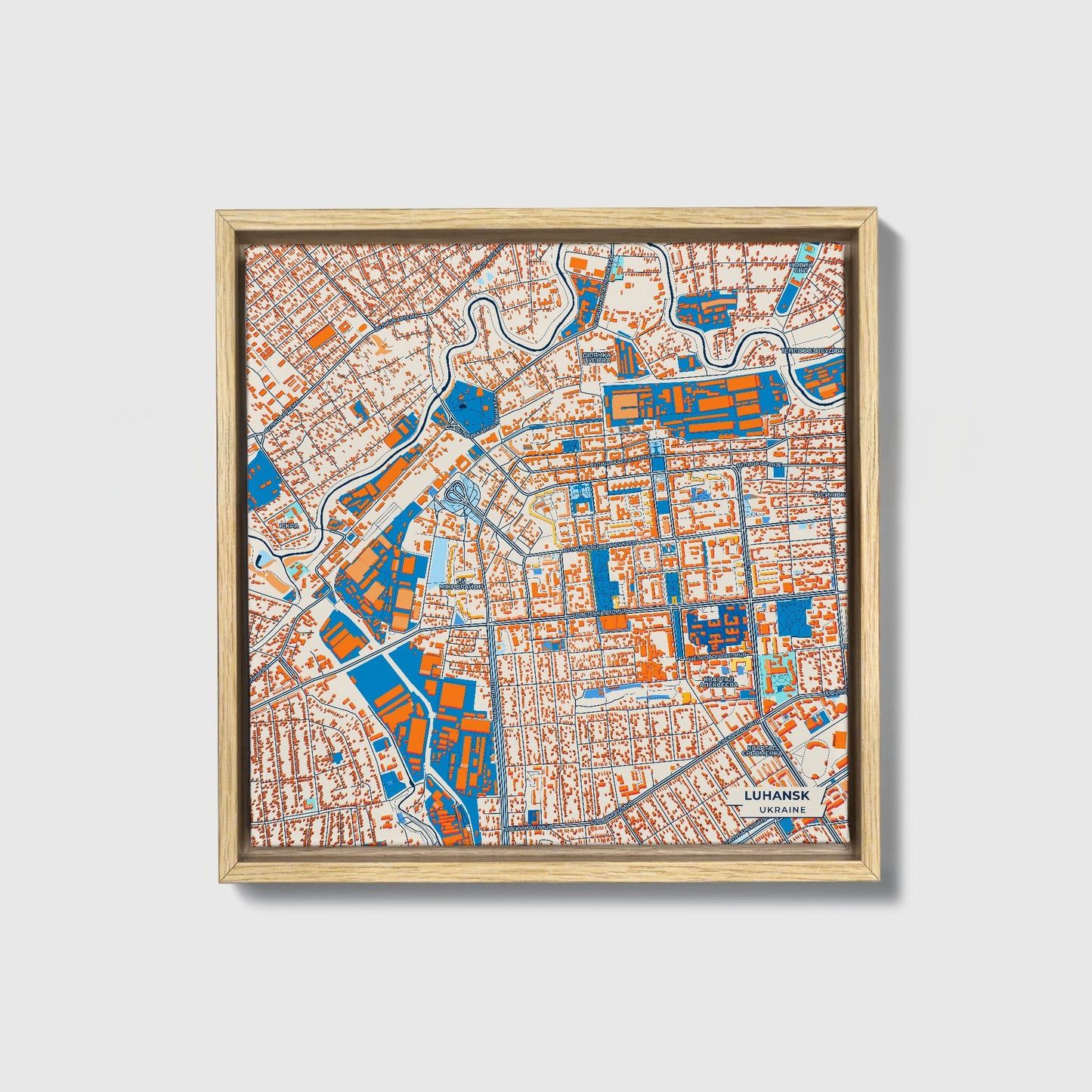 Луганськ Ukraine Colorful City Map Canvas Print • Natural Wooden Framed