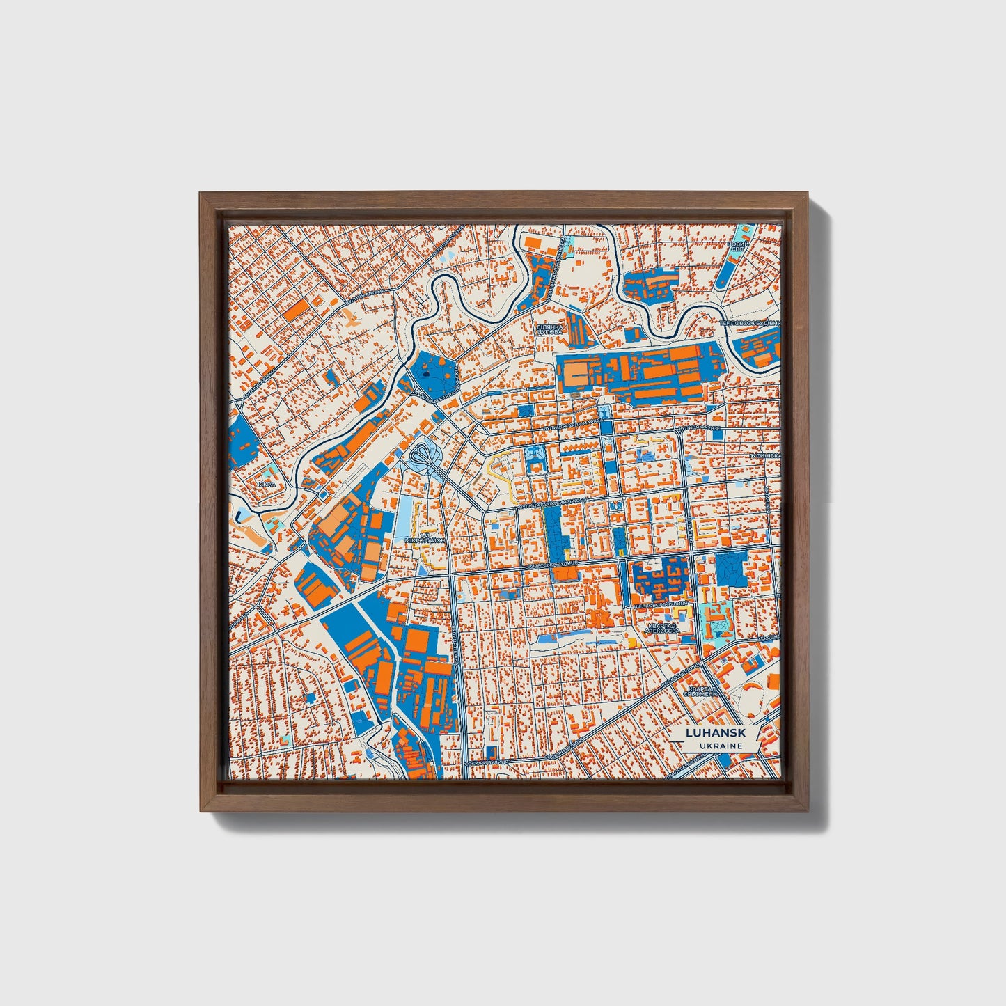 Луганськ Ukraine Colorful City Map Canvas Print • Dark Wooden Framed