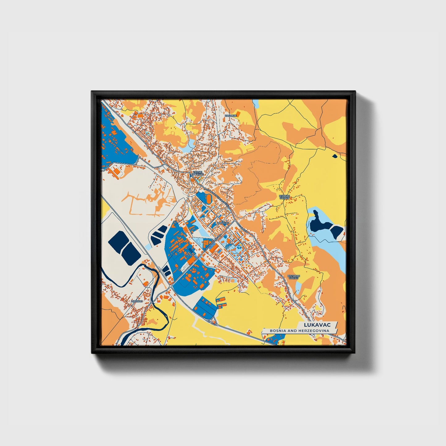 Lukavac Bosnia And Herzegovina Colorful City Map Canvas Print • Black Framed