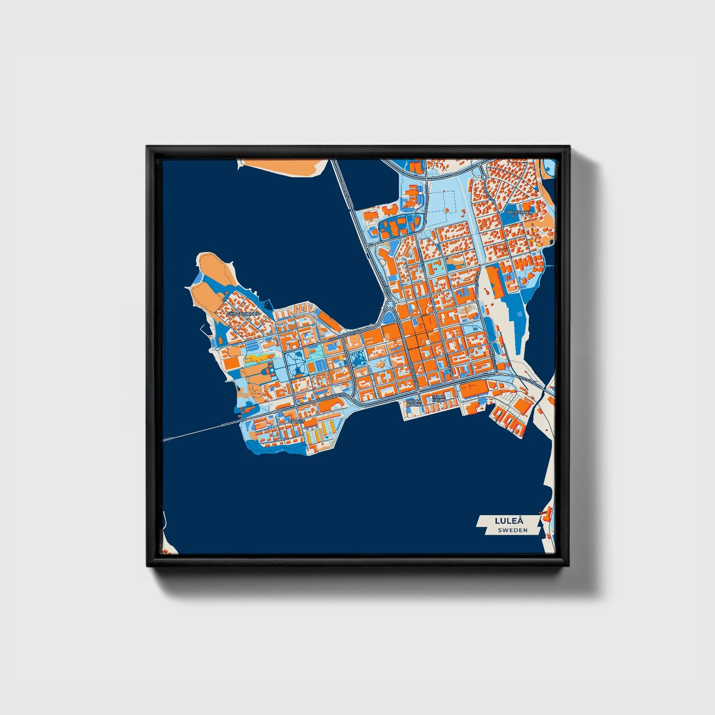 Luleå Sweden Colorful City Map Canvas Print • Black Framed