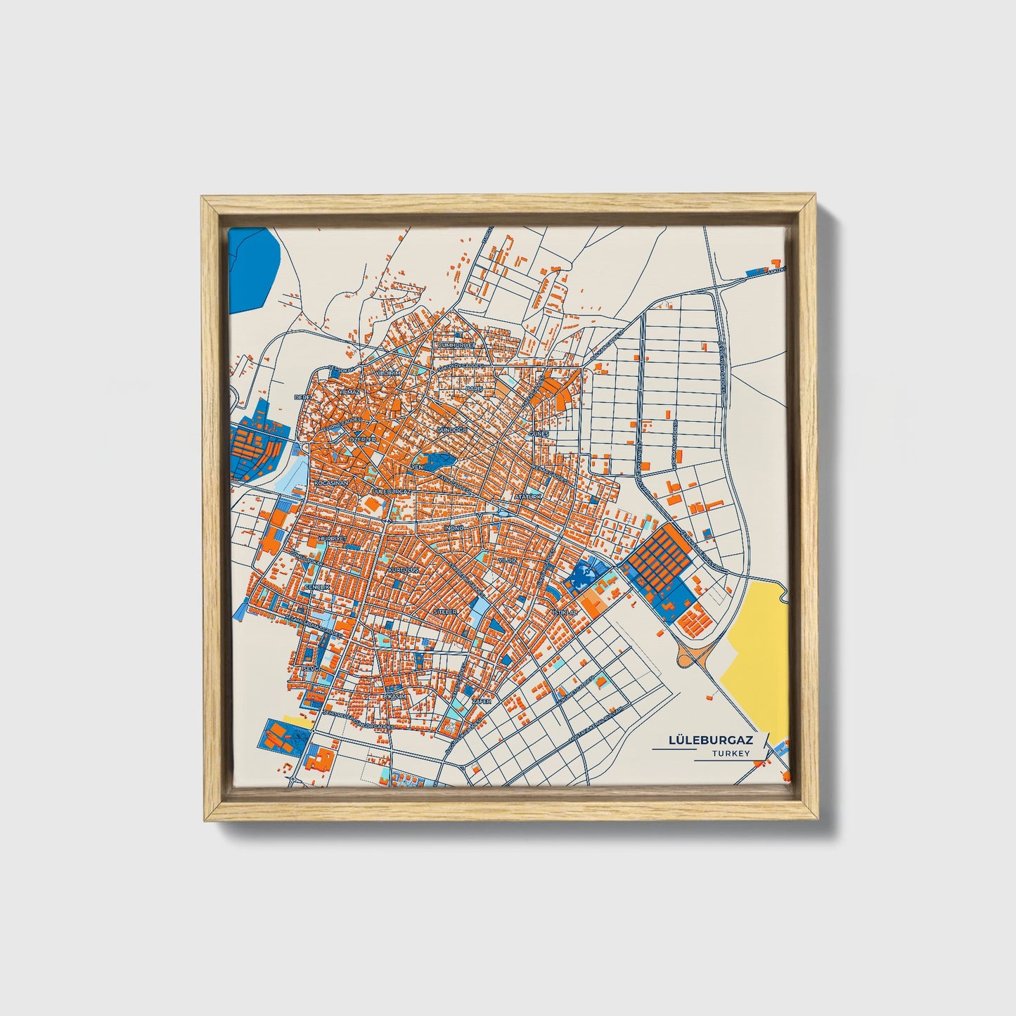Lüleburgaz Turkey Colorful City Map Canvas Print • Natural Wooden Framed