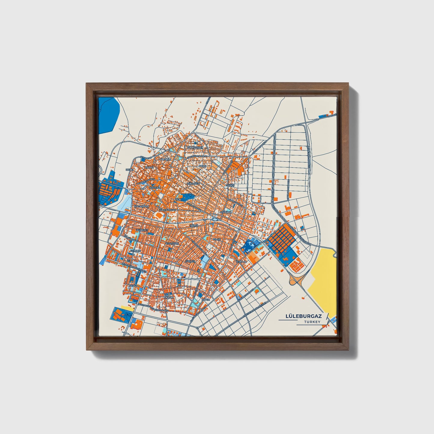 Lüleburgaz Turkey Colorful City Map Canvas Print • Dark Wooden Framed