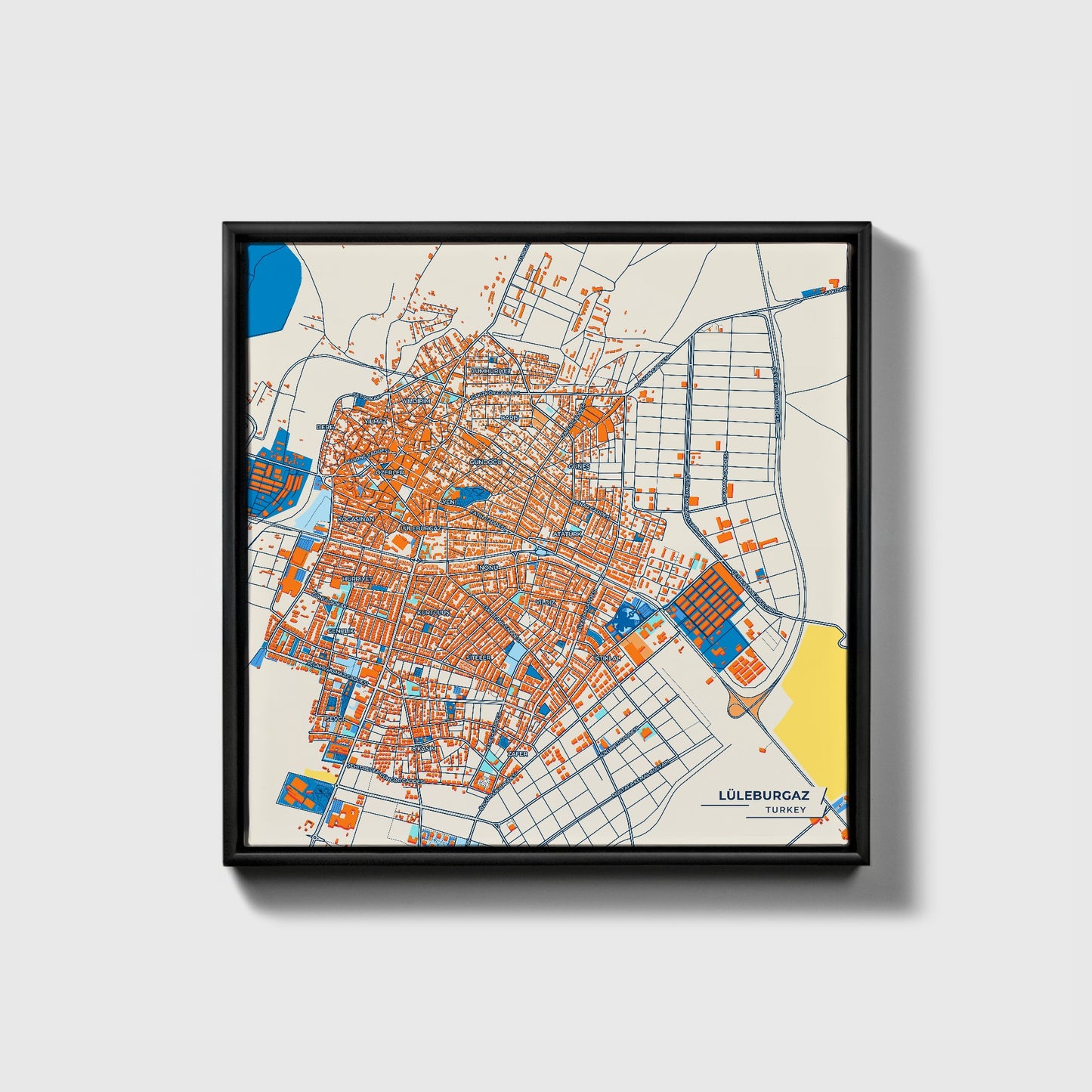 Lüleburgaz Turkey Colorful City Map Canvas Print • Black Framed