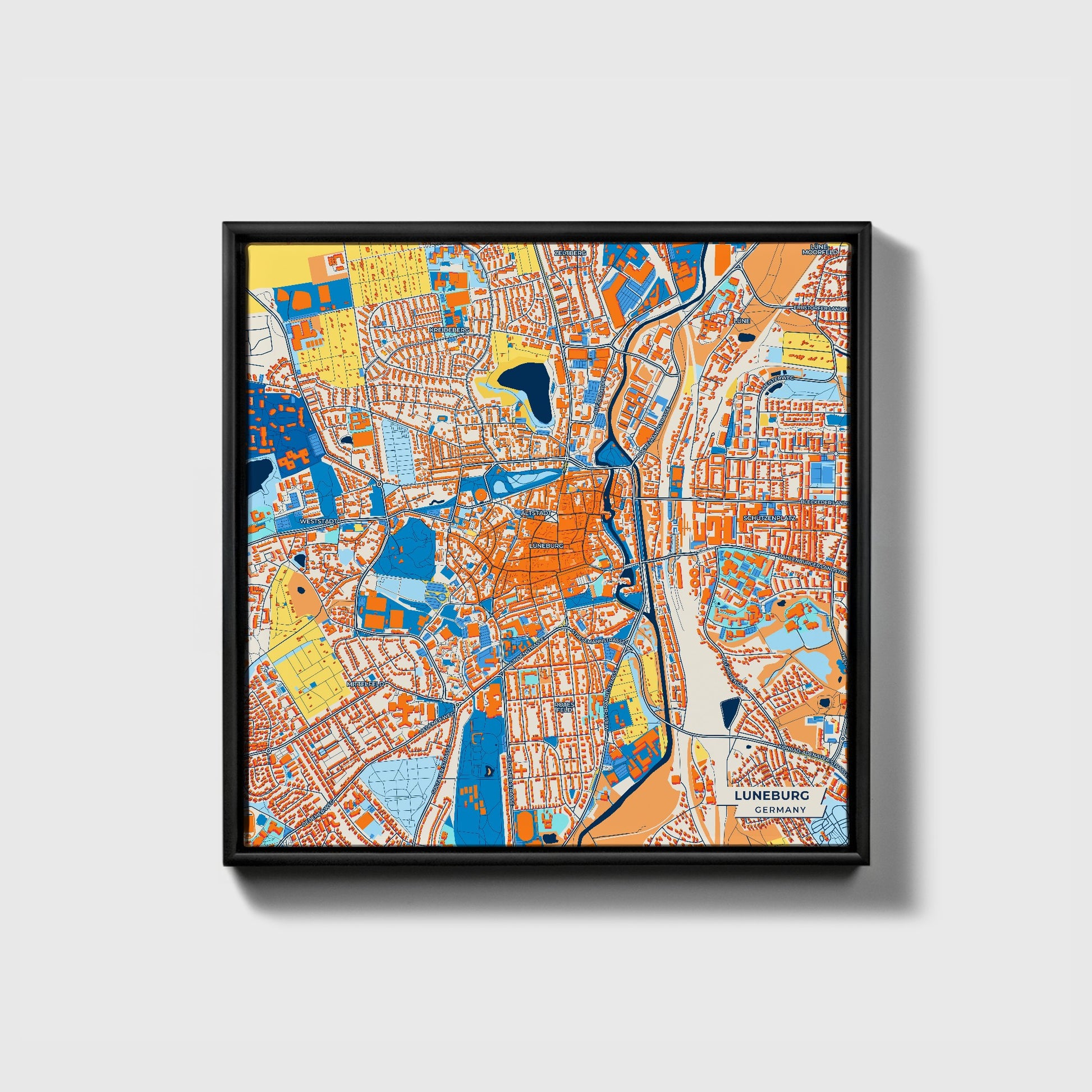 Lüneburg Germany Colorful City Map Canvas Print • Black Framed