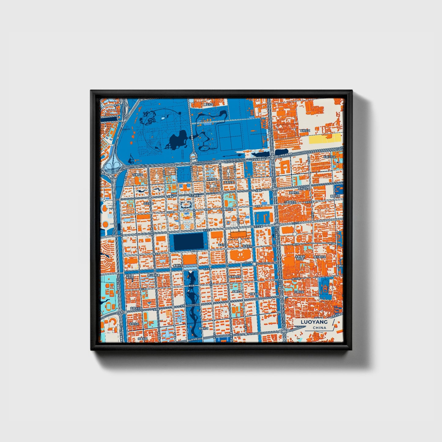 Luoyang China Colorful City Map Canvas Print • Black Framed