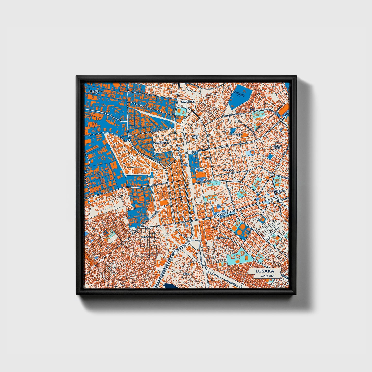 Lusaka Zambia Colorful City Map Canvas Print • Black Framed