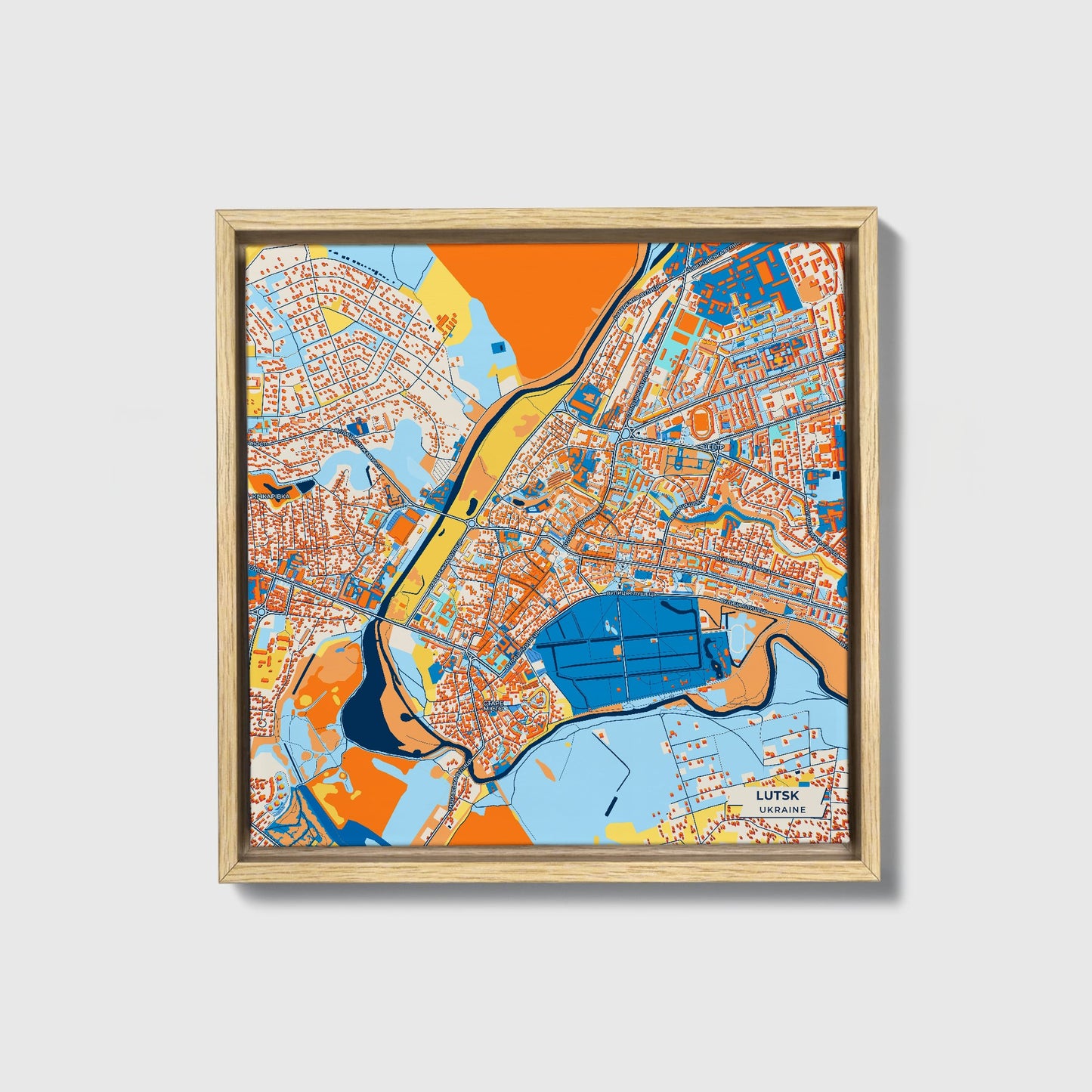 Луцьк Ukraine Colorful City Map Canvas Print • Natural Wooden Framed