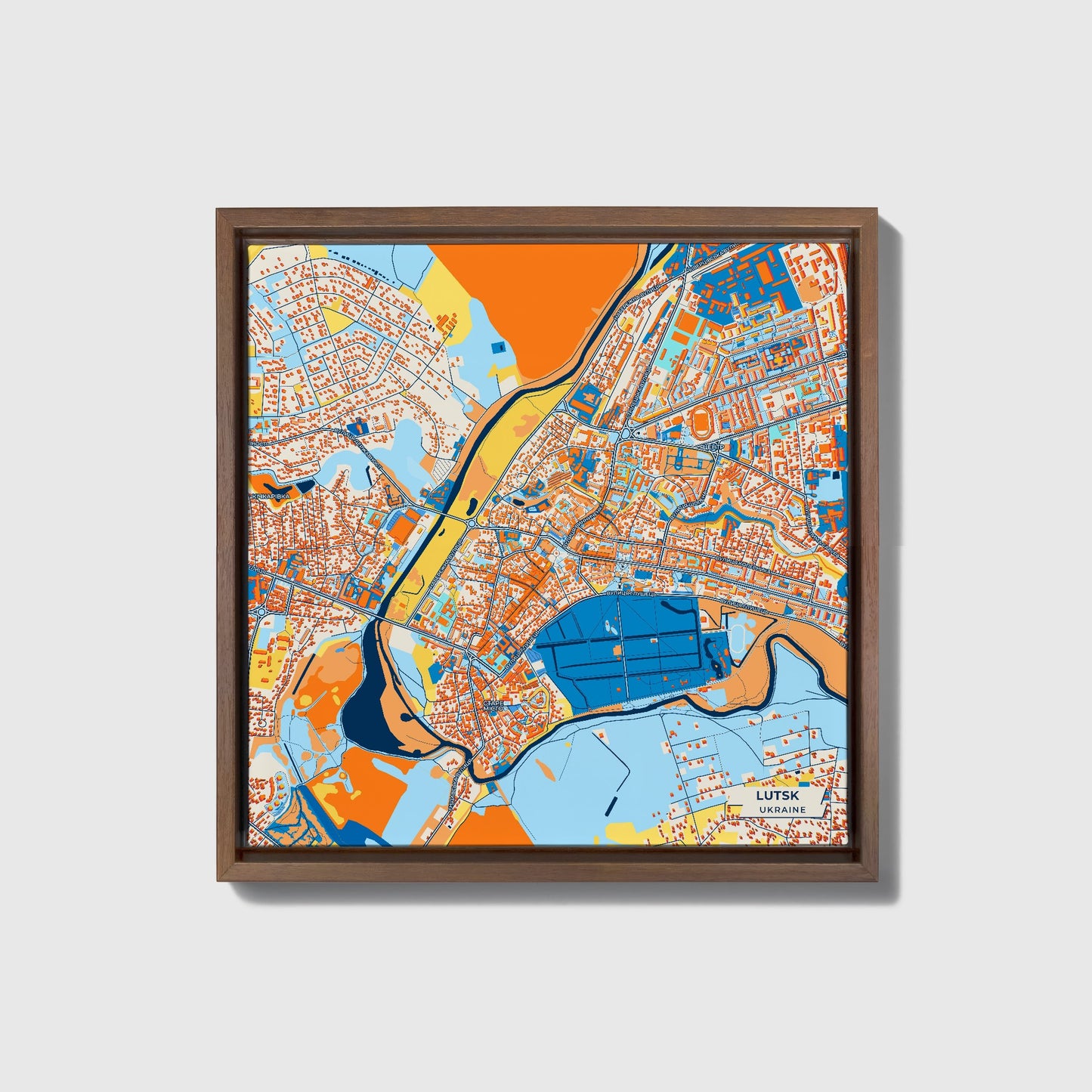 Луцьк Ukraine Colorful City Map Canvas Print • Dark Wooden Framed