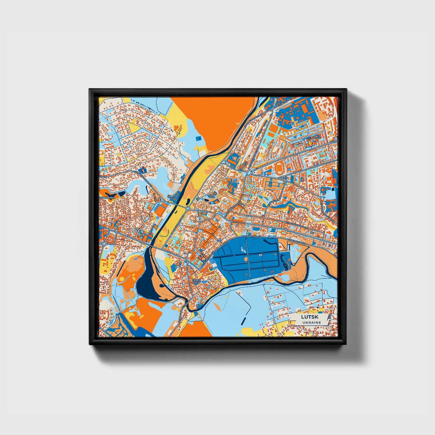 Луцьк Ukraine Colorful City Map Canvas Print • Black Framed