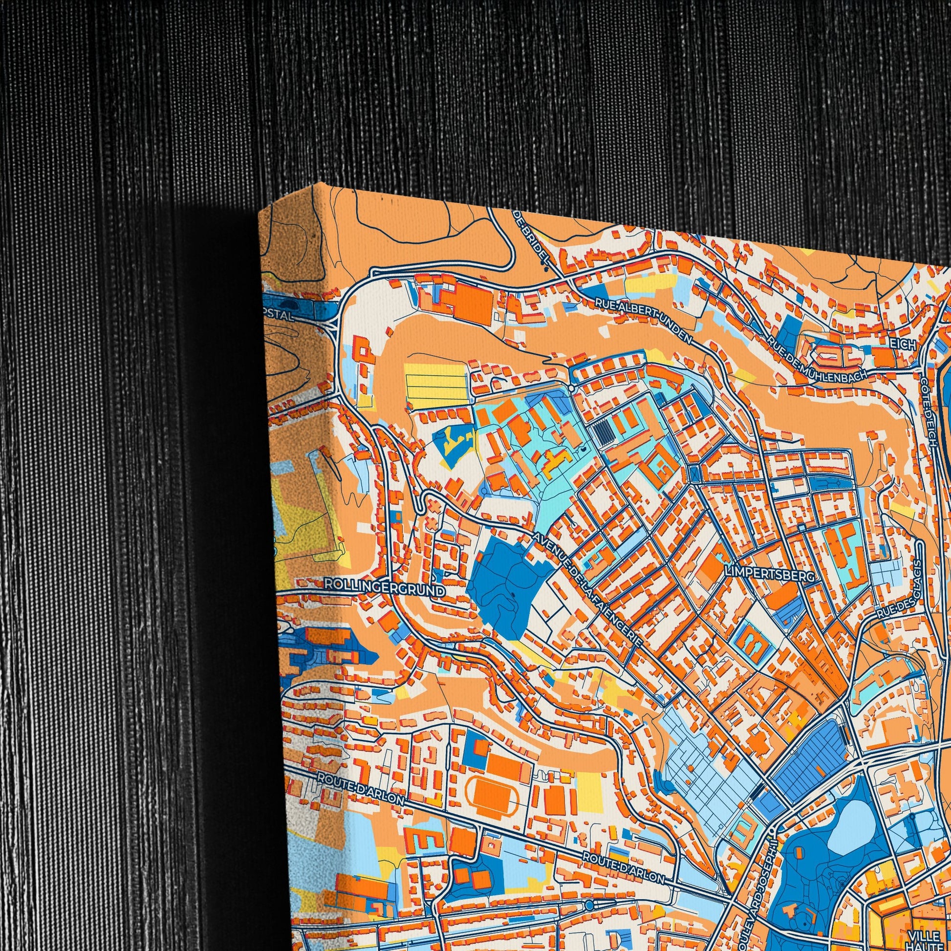 Luxembourg City Luxembourg Colorful City Map Canvas Print Detail