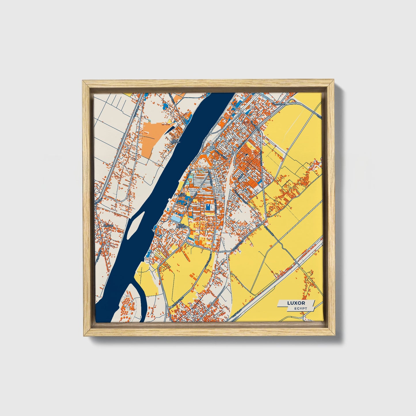 Luxor Egypt Colorful City Map Canvas Print • Natural Wooden Framed