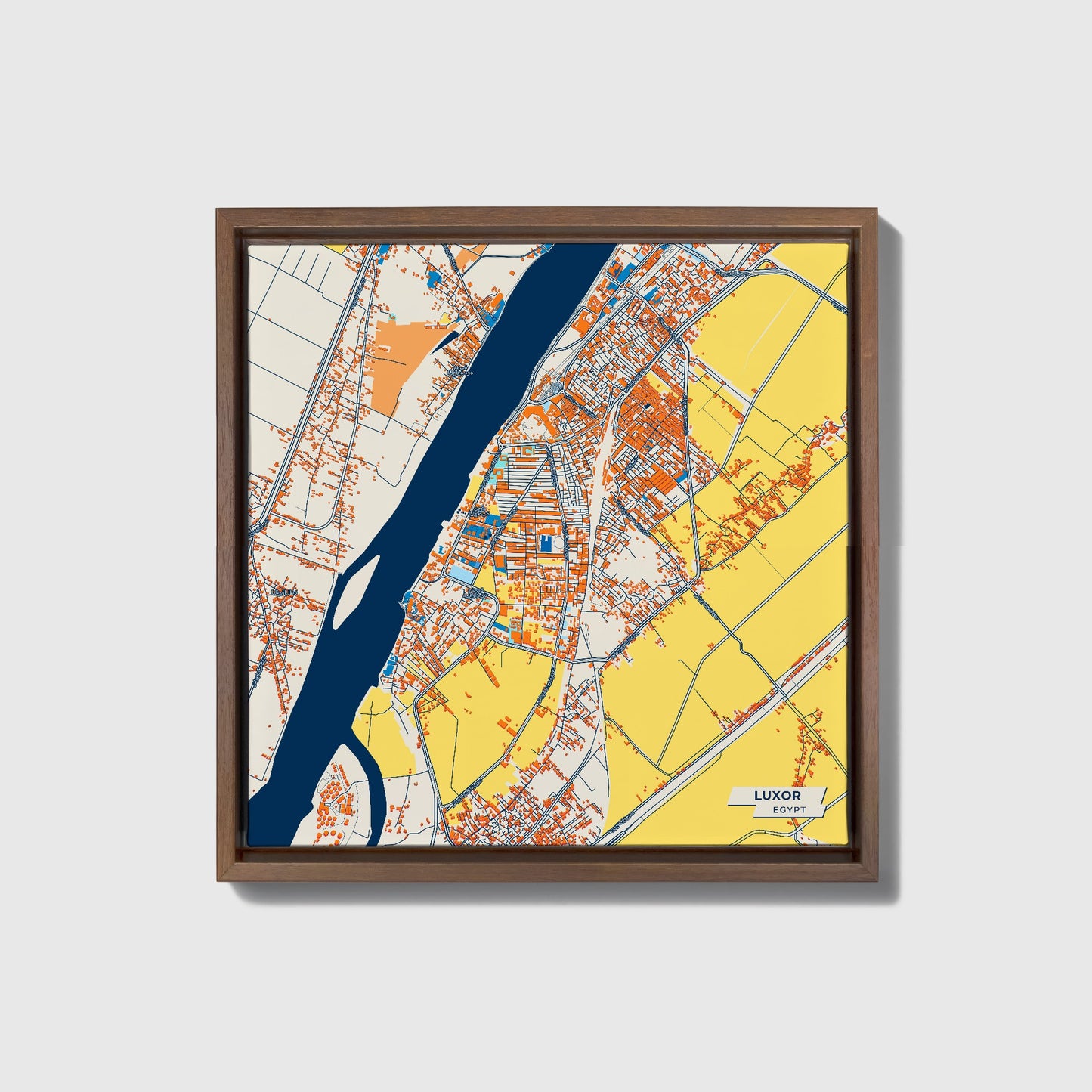 Luxor Egypt Colorful City Map Canvas Print • Dark Wooden Framed