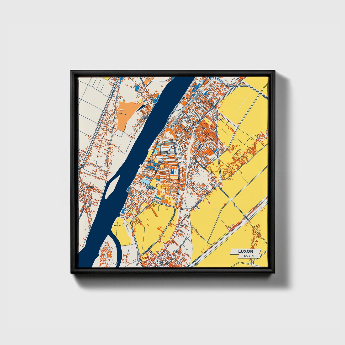 Luxor Egypt Colorful City Map Canvas Print • Black Framed