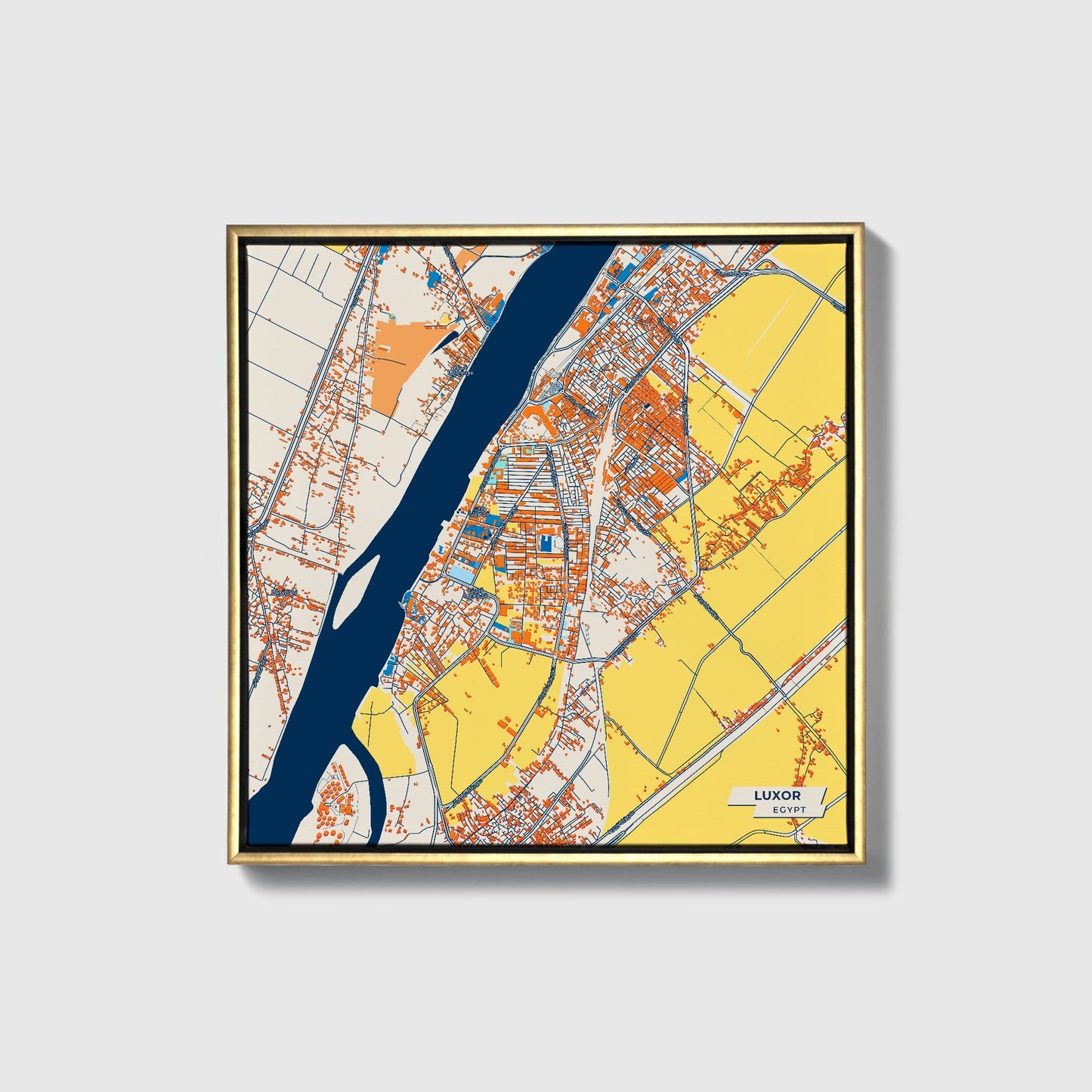 Luxor Egypt Colorful City Map Canvas Print • Gold Framed