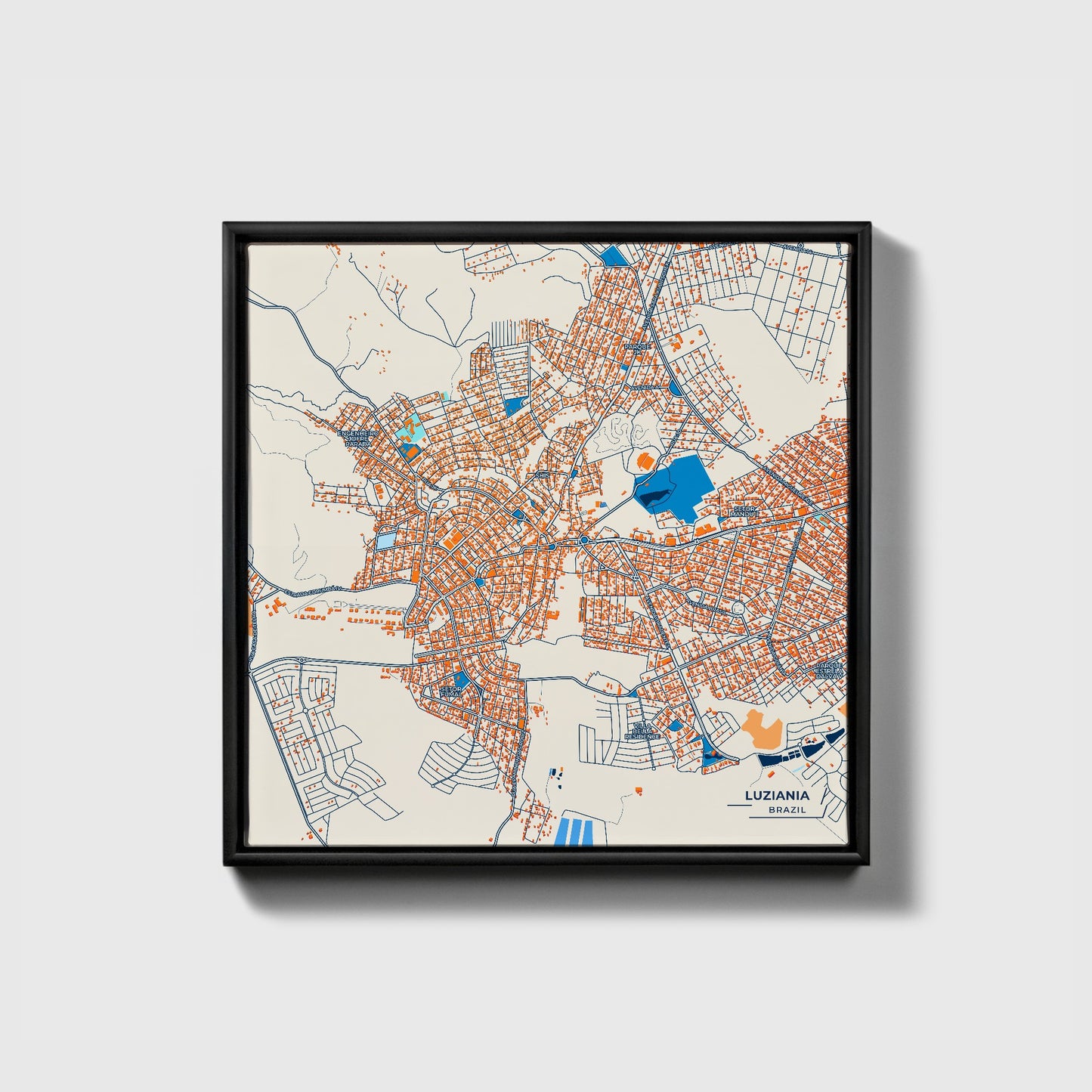 Luziania Brazil Colorful City Map Canvas Print • Black Framed