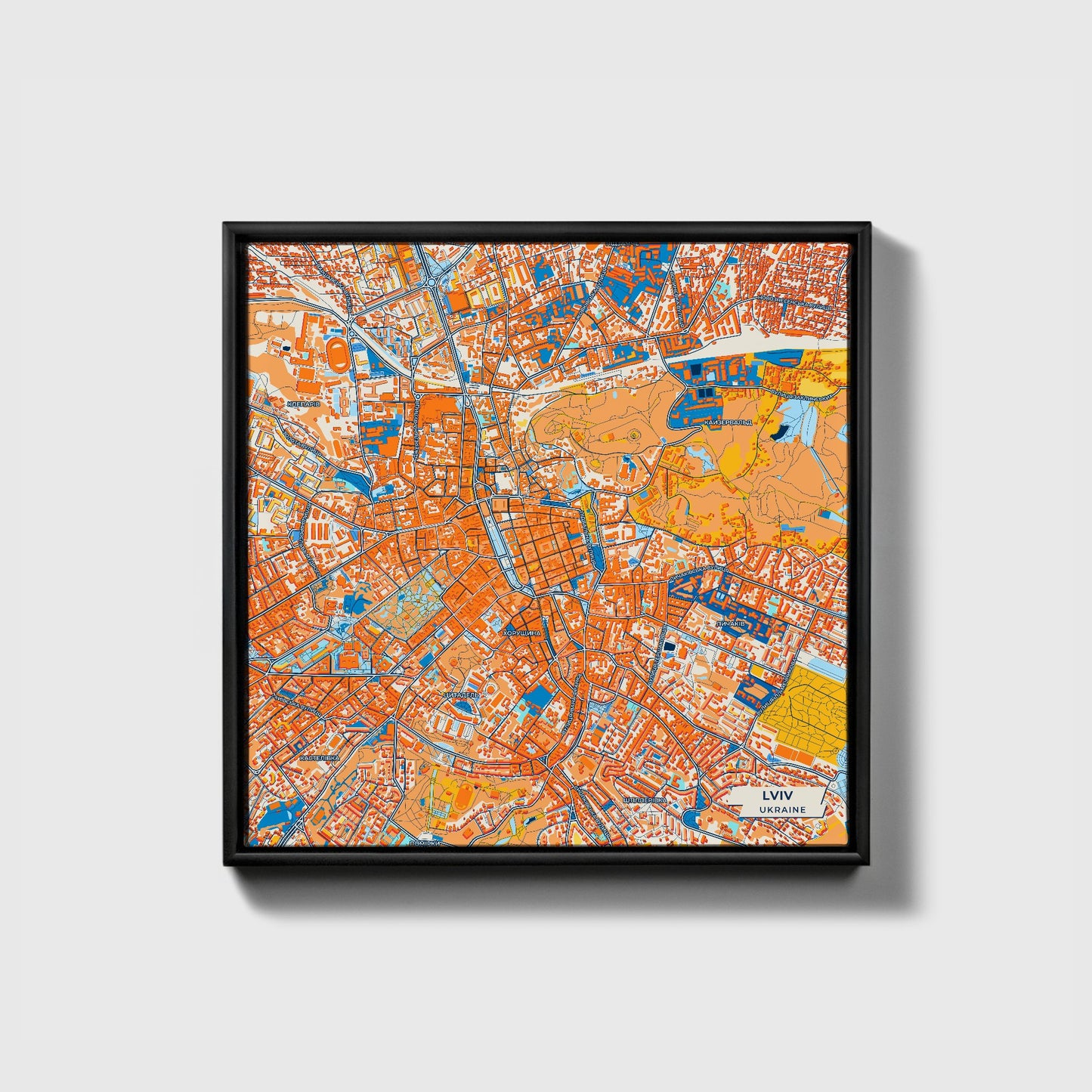 Львів Ukraine Colorful City Map Canvas Print • Black Framed