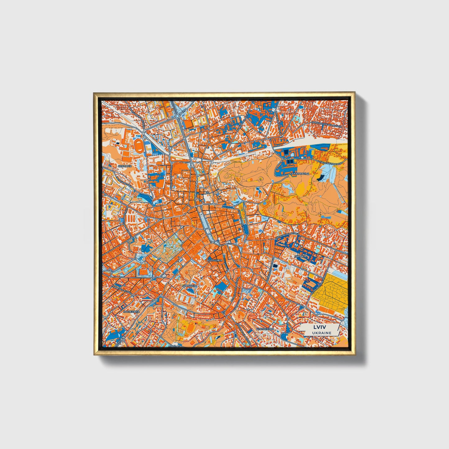 Львів Ukraine Colorful City Map Canvas Print • Gold Framed
