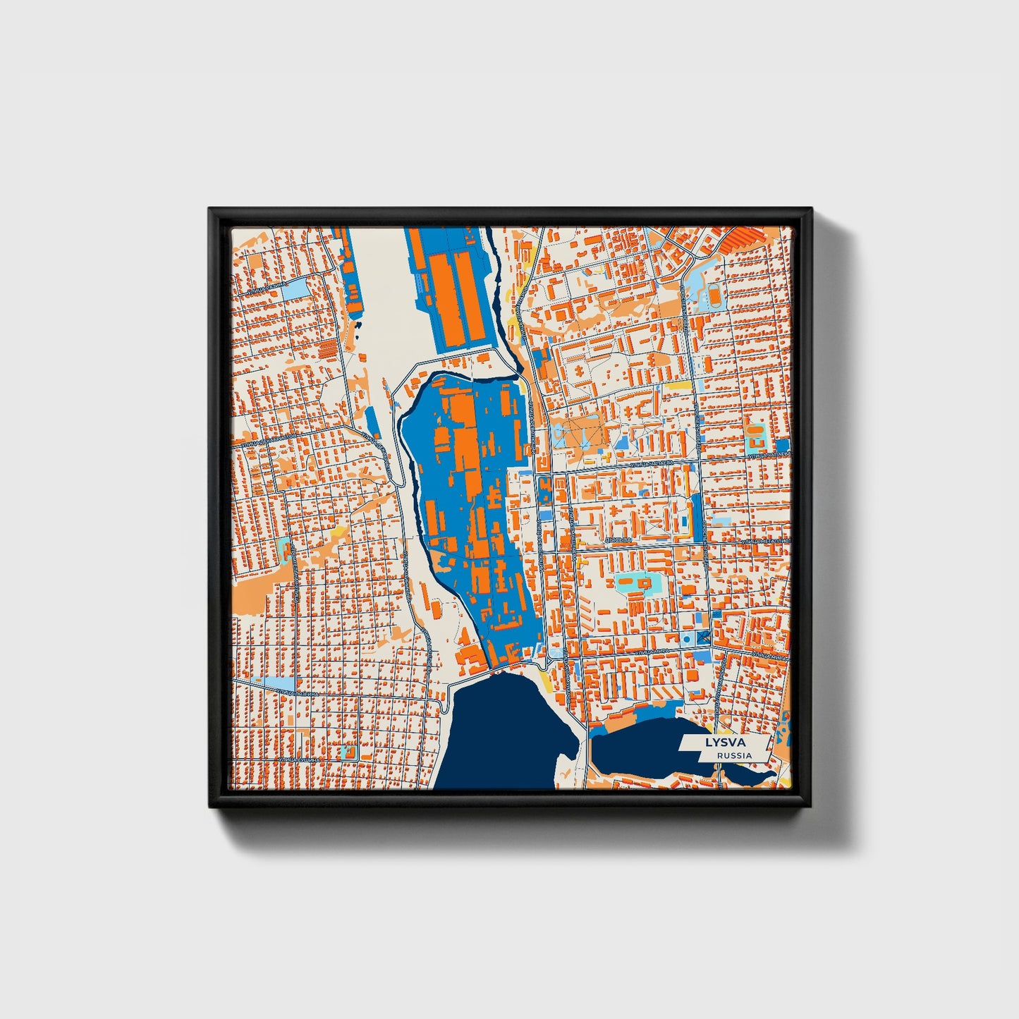 Лысьвенский Russia Colorful City Map Canvas Print • Black Framed