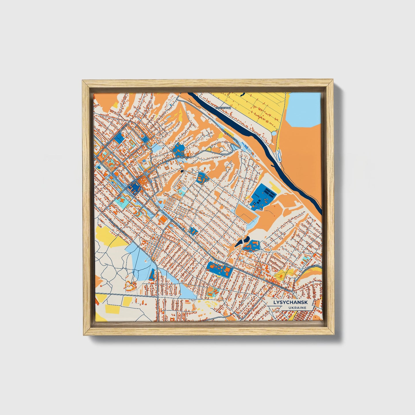 Лисичанськ Ukraine Colorful City Map Canvas Print • Natural Wooden Framed