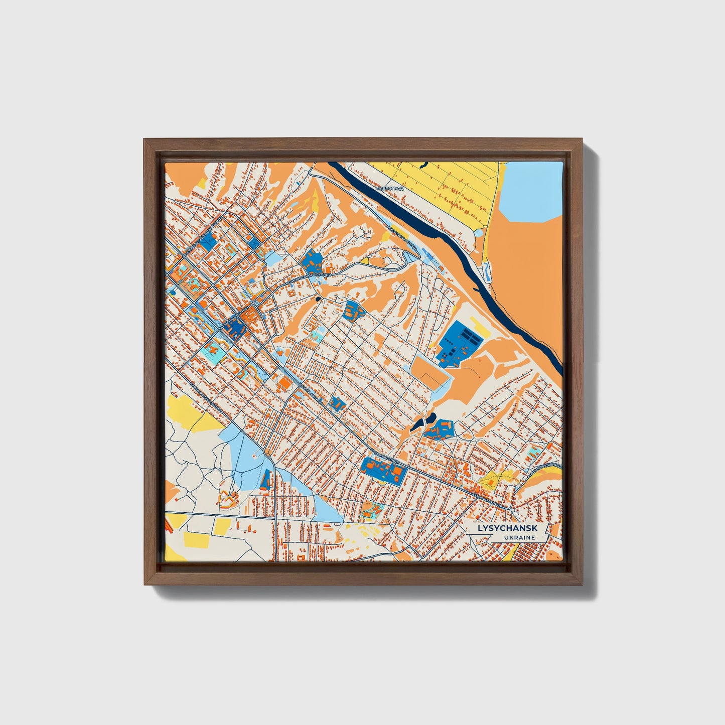 Лисичанськ Ukraine Colorful City Map Canvas Print • Dark Wooden Framed