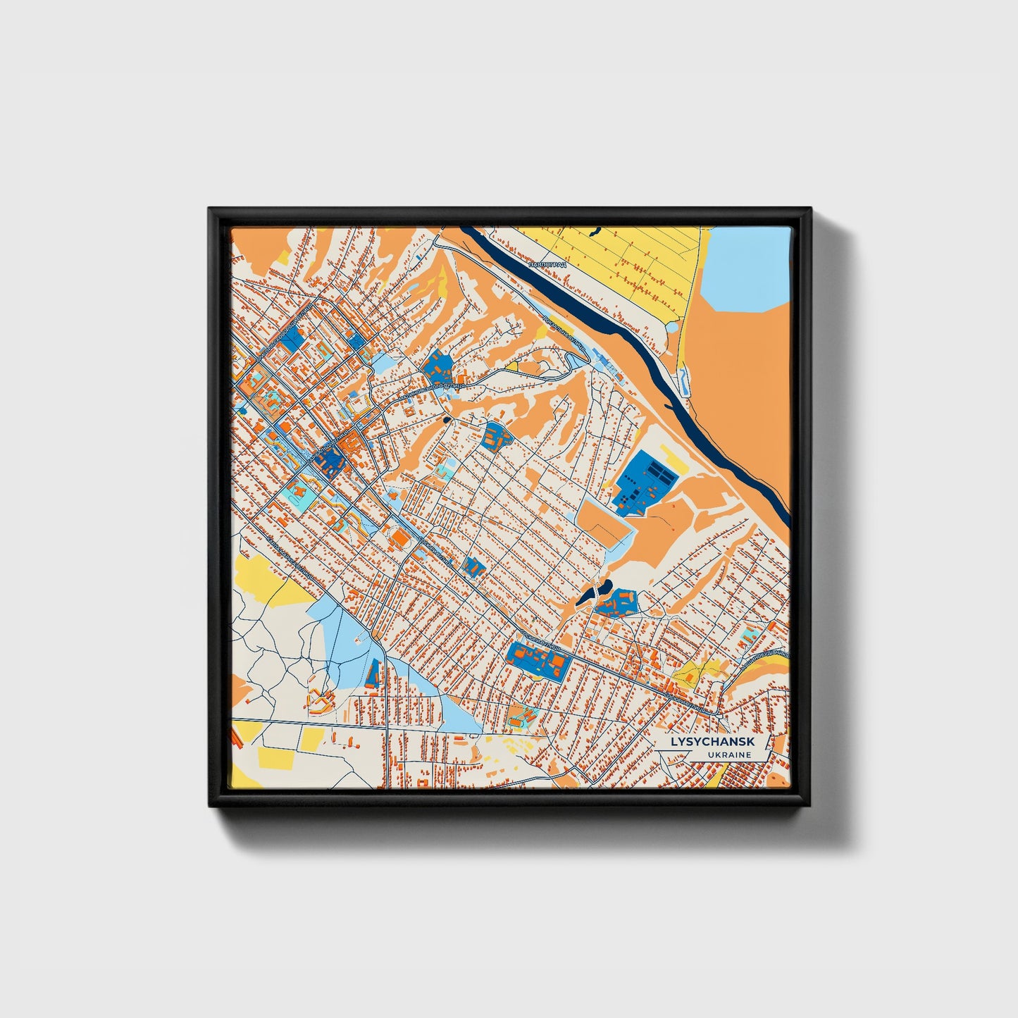 Лисичанськ Ukraine Colorful City Map Canvas Print • Black Framed