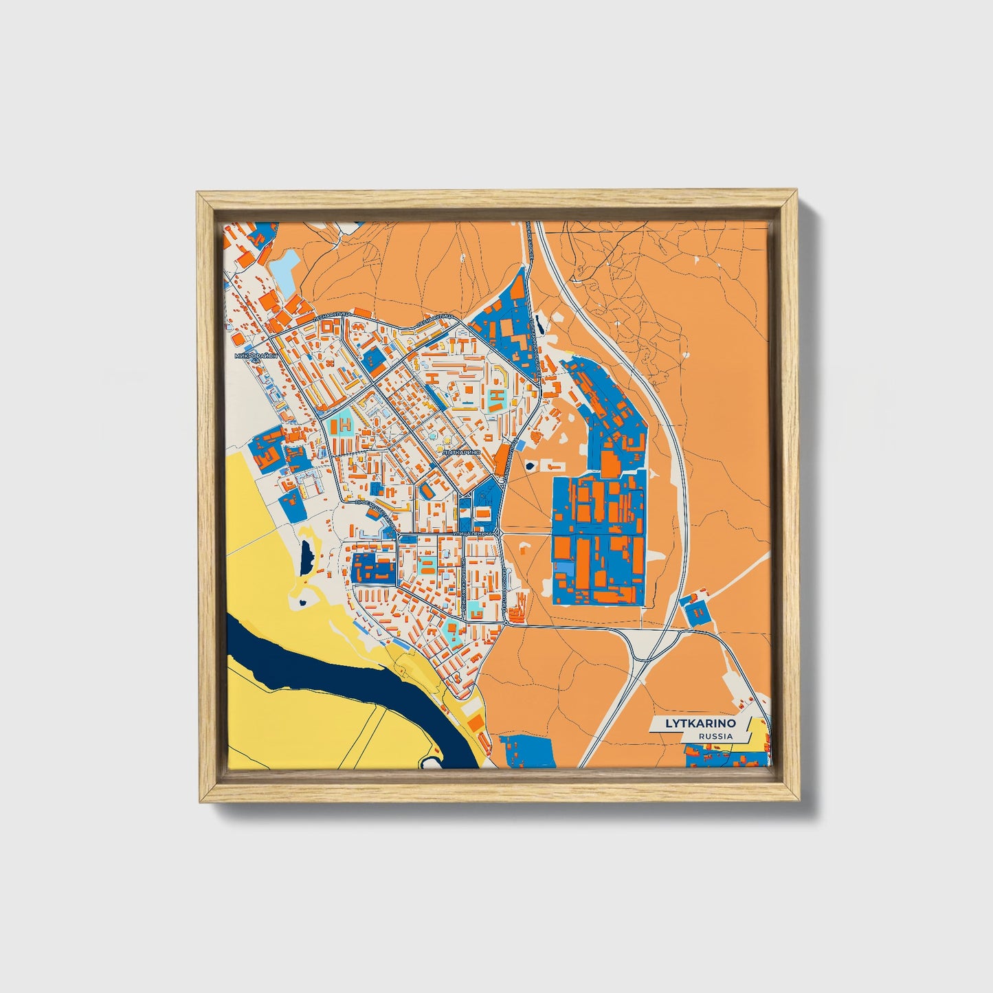 Лыткарино Russia Colorful City Map Canvas Print • Natural Wooden Framed