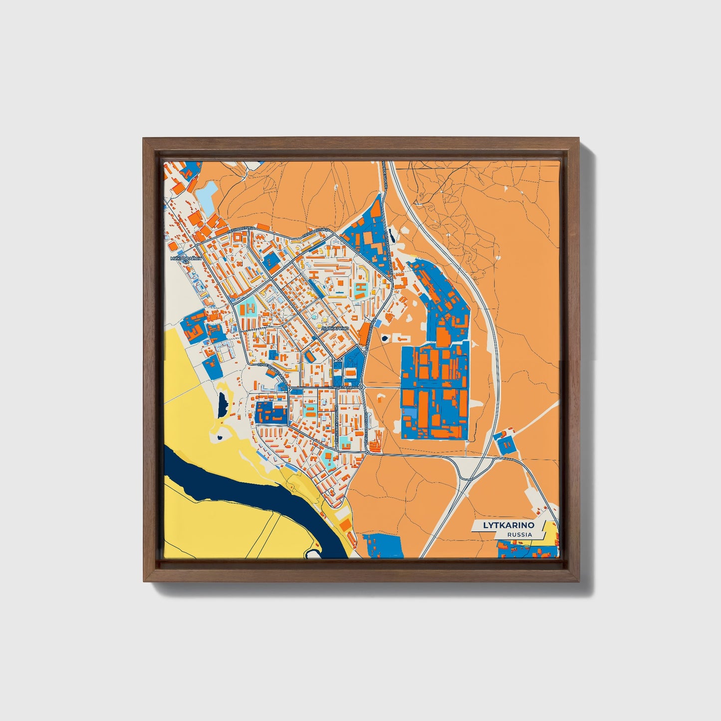 Лыткарино Russia Colorful City Map Canvas Print • Dark Wooden Framed