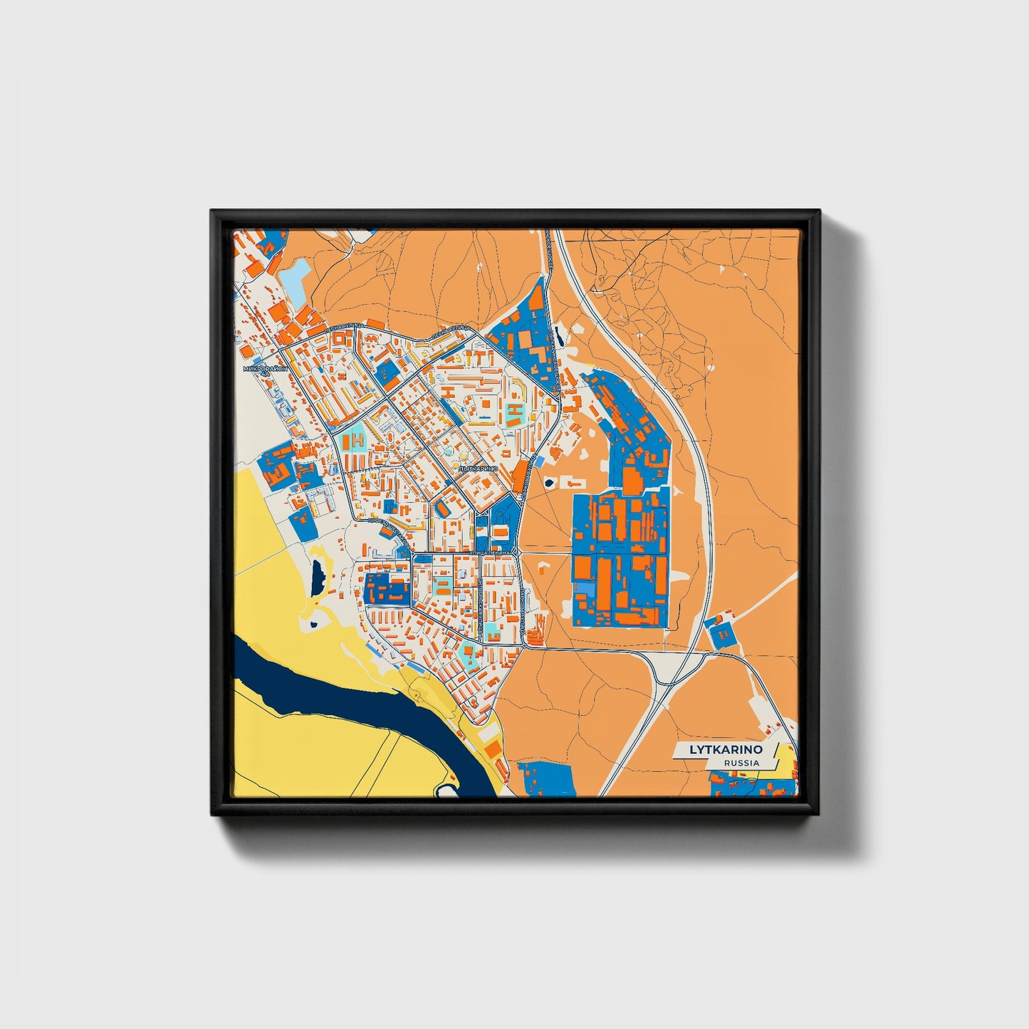 Лыткарино Russia Colorful City Map Canvas Print • Black Framed