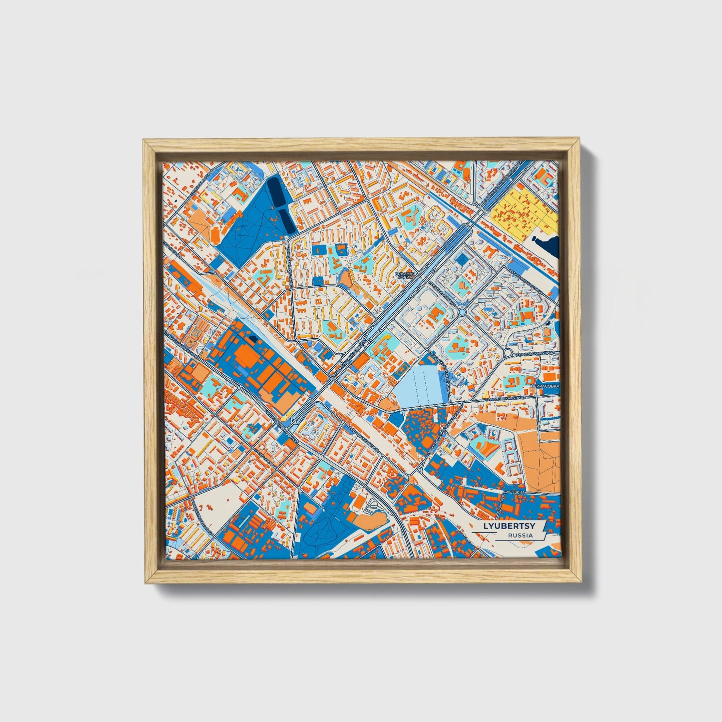 Люберцы Russia Colorful City Map Canvas Print • Natural Wooden Framed