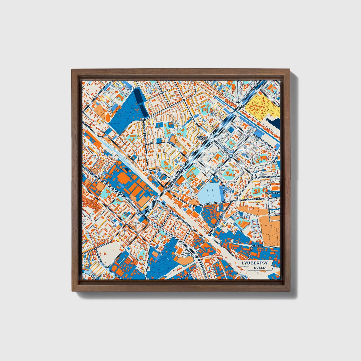 Люберцы Russia Colorful City Map Canvas Print • Dark Wooden Framed