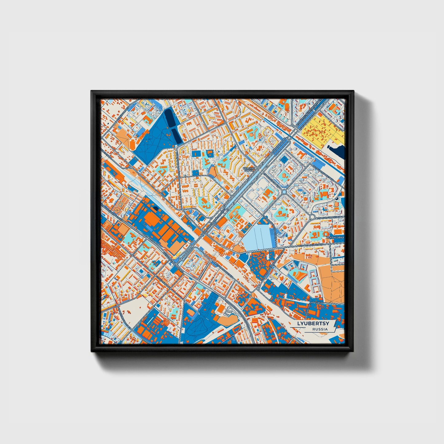 Люберцы Russia Colorful City Map Canvas Print • Black Framed