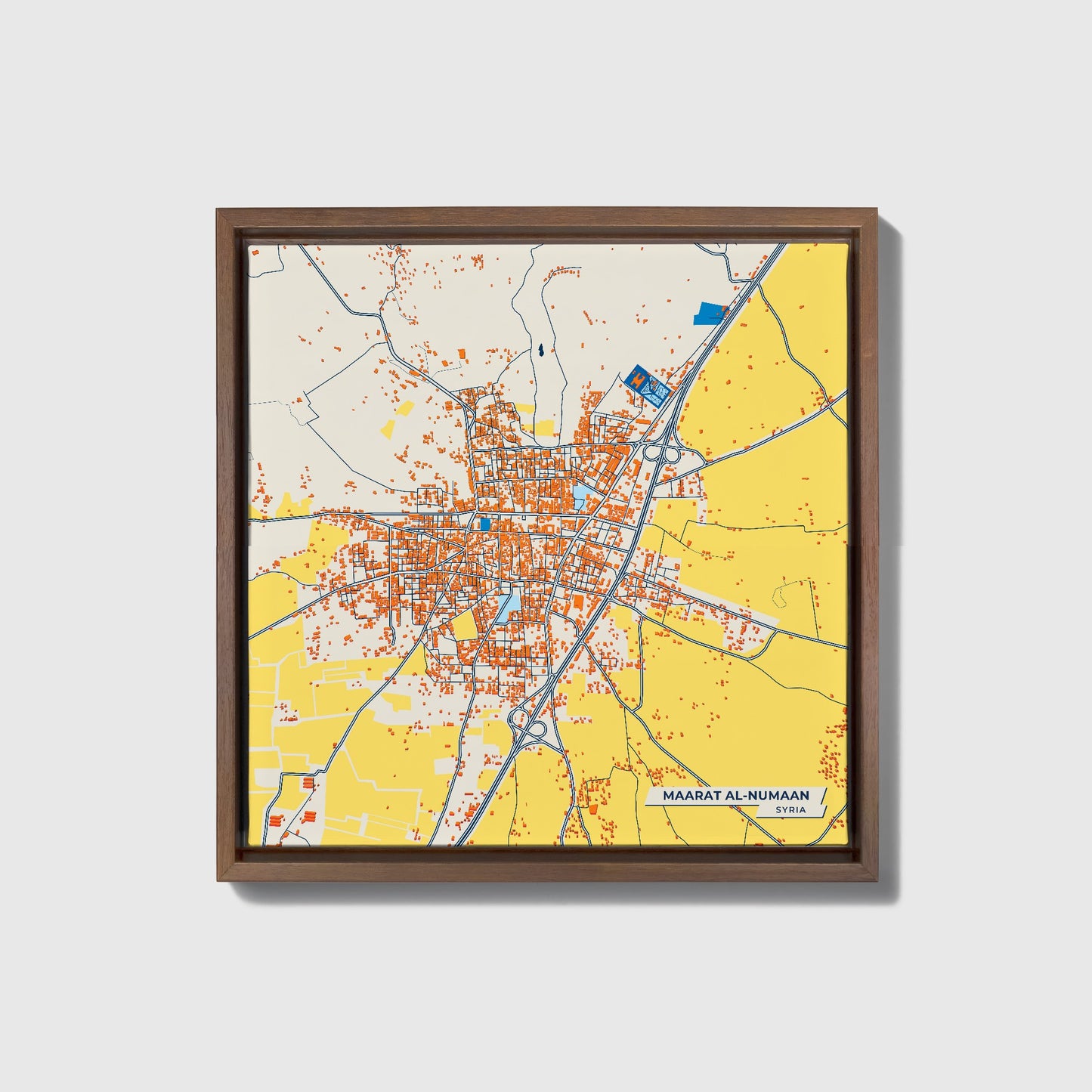 Maarat Al-Numaan Syria Colorful City Map Canvas Print • Dark Wooden Framed