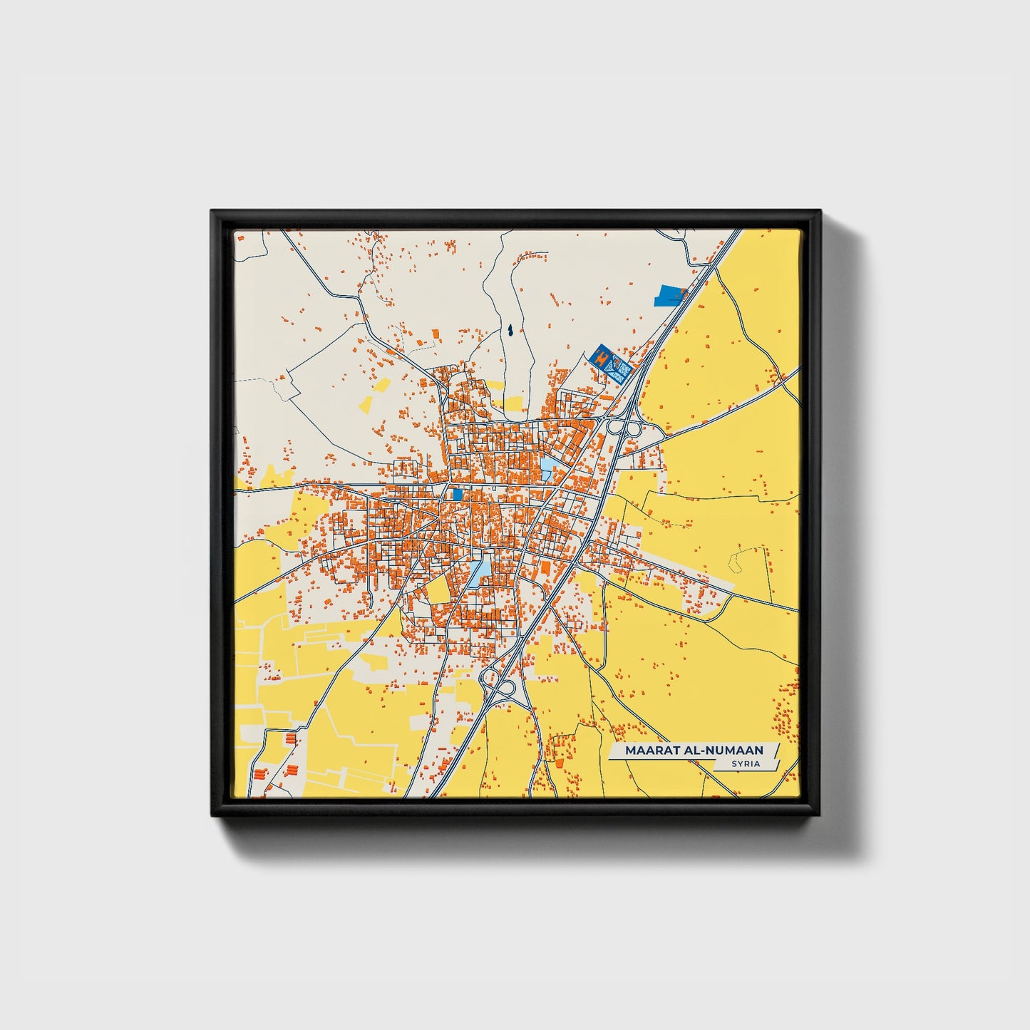 Maarat Al-Numaan Syria Colorful City Map Canvas Print • Black Framed