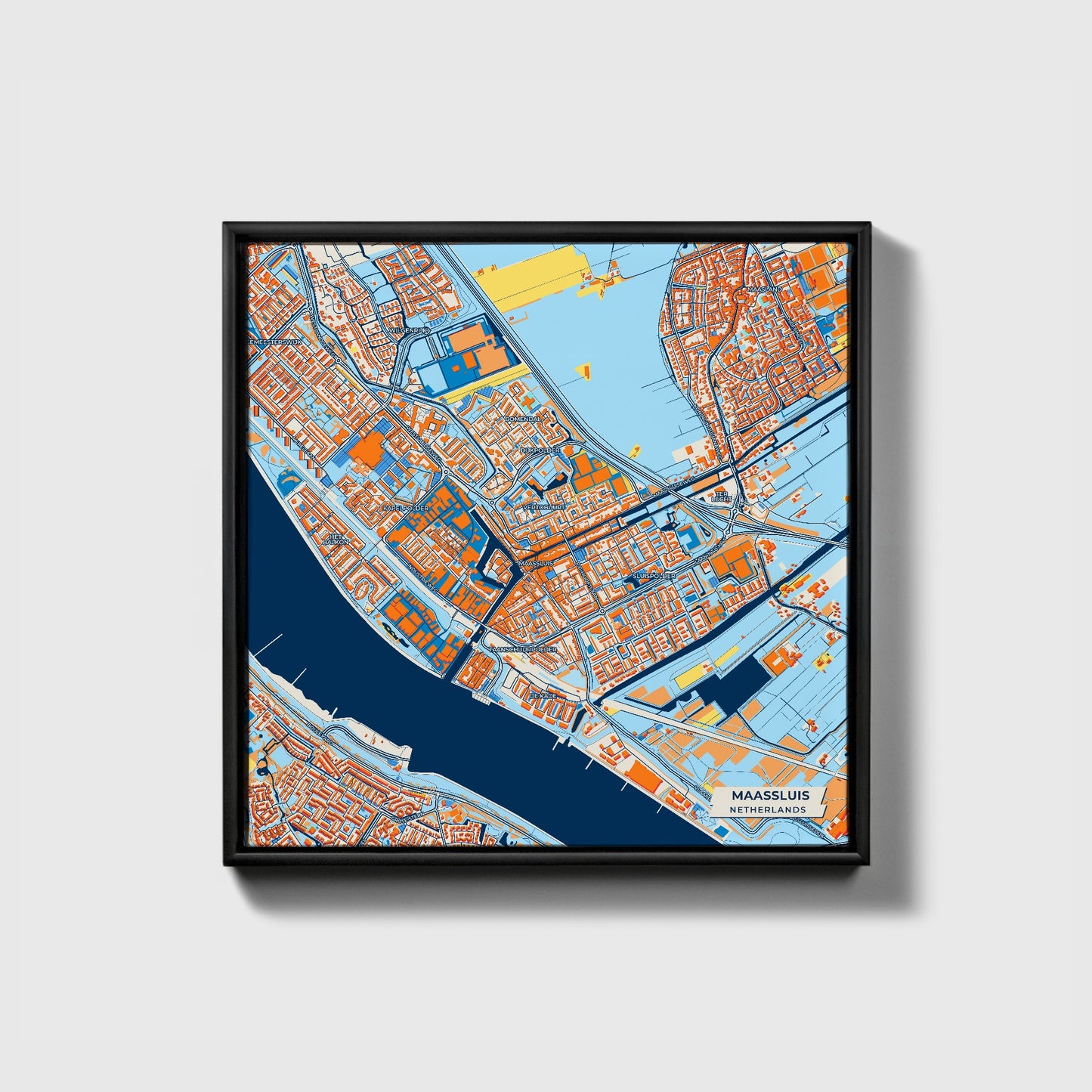 Maassluis Netherlands Colorful City Map Canvas Print • Black Framed