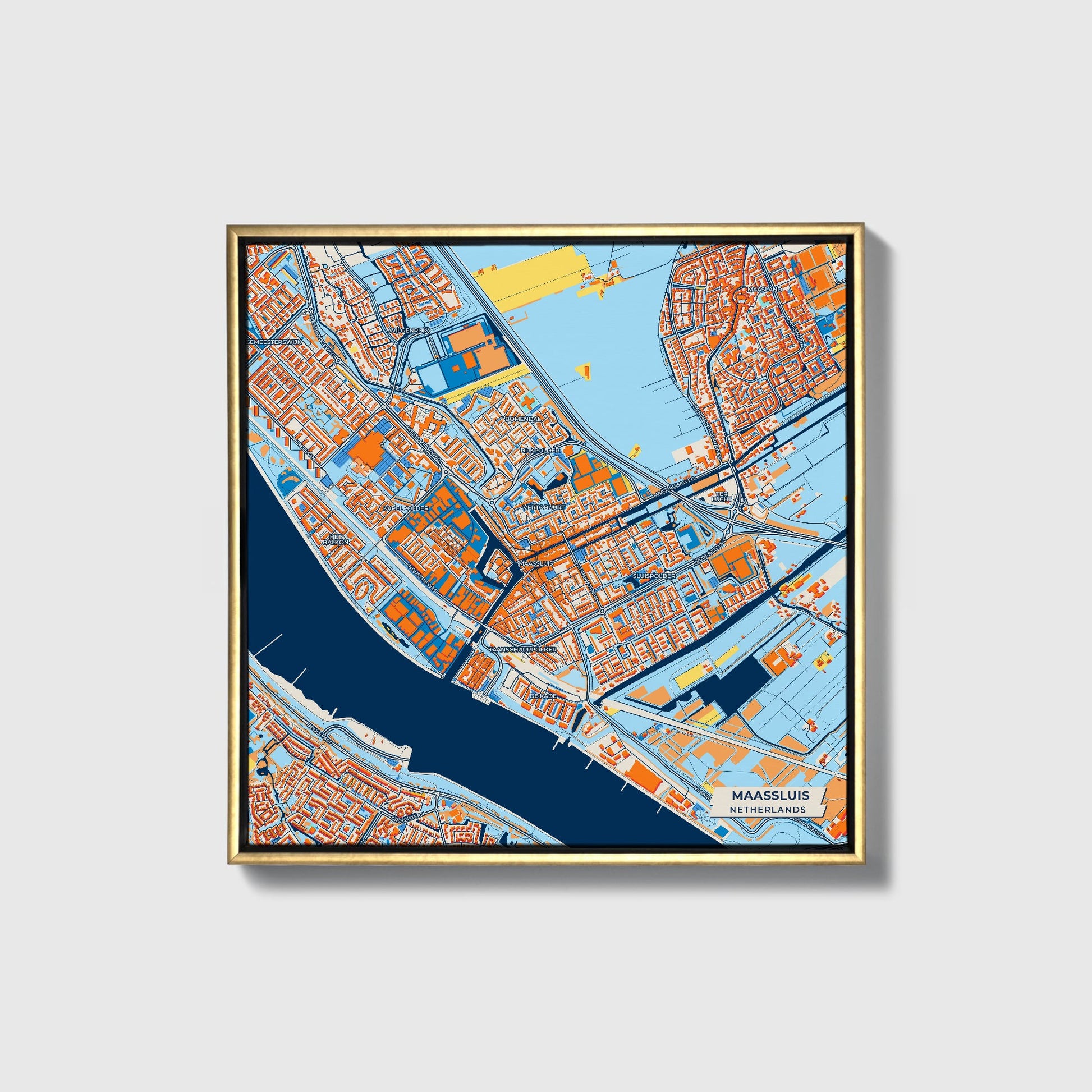 Maassluis Netherlands Colorful City Map Canvas Print • Gold Framed