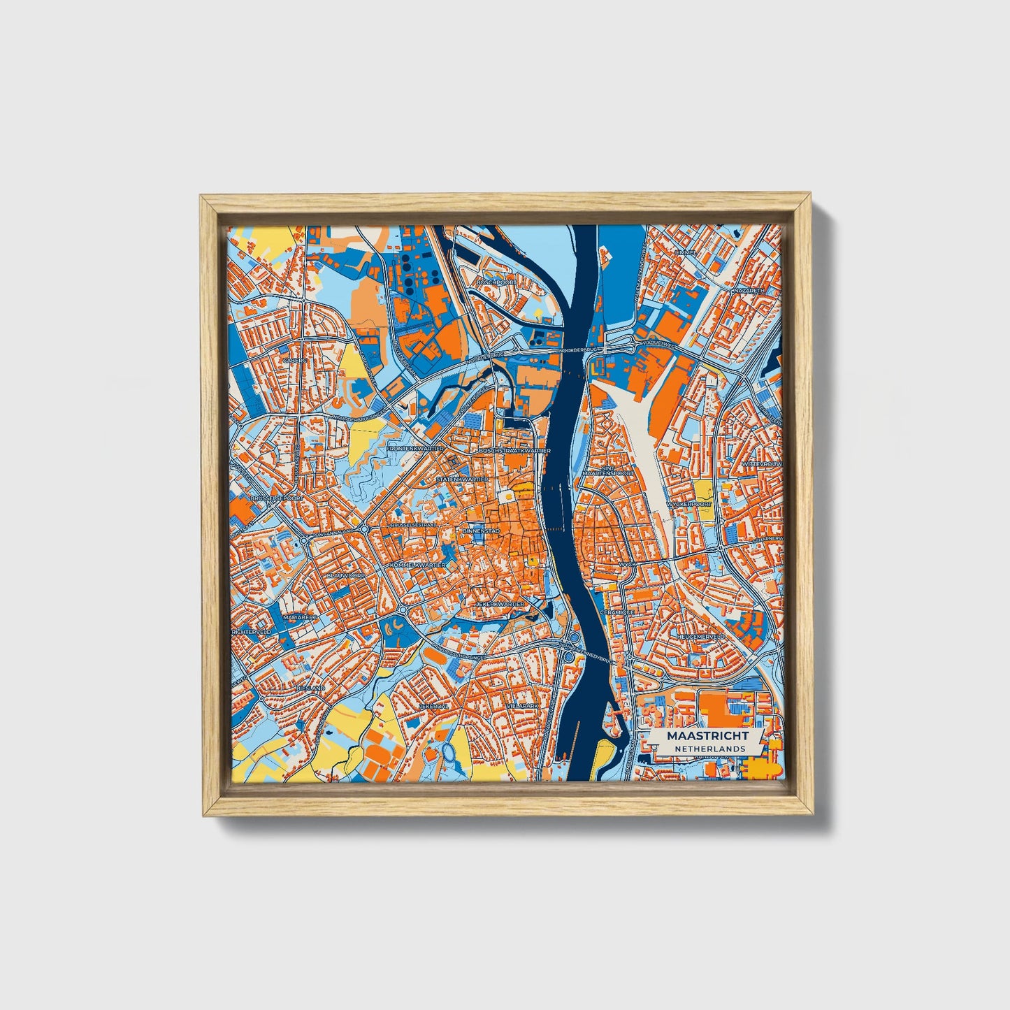 Maastricht Netherlands Colorful City Map Canvas Print • Natural Wooden Framed