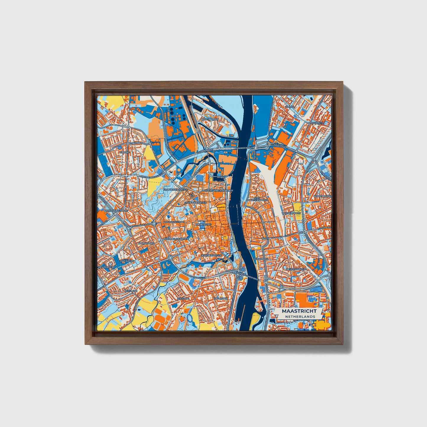 Maastricht Netherlands Colorful City Map Canvas Print • Dark Wooden Framed