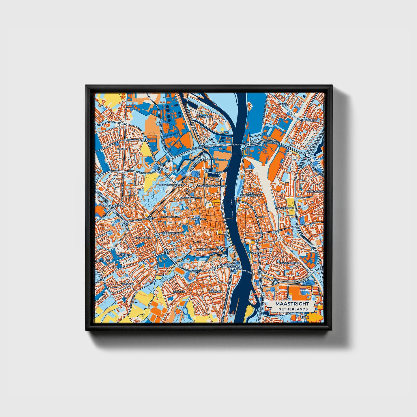 Maastricht Netherlands Colorful City Map Canvas Print • Black Framed