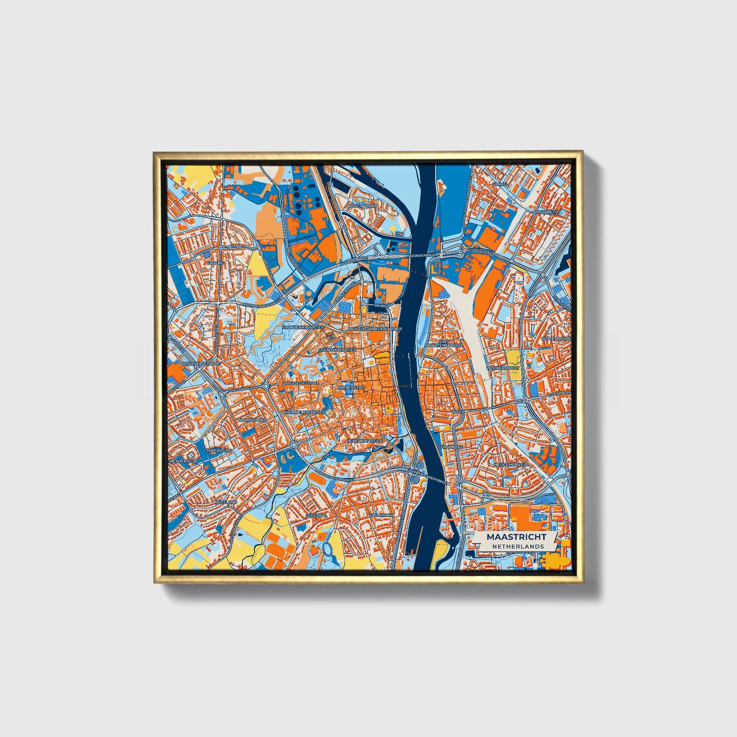 Maastricht Netherlands Colorful City Map Canvas Print • Gold Framed