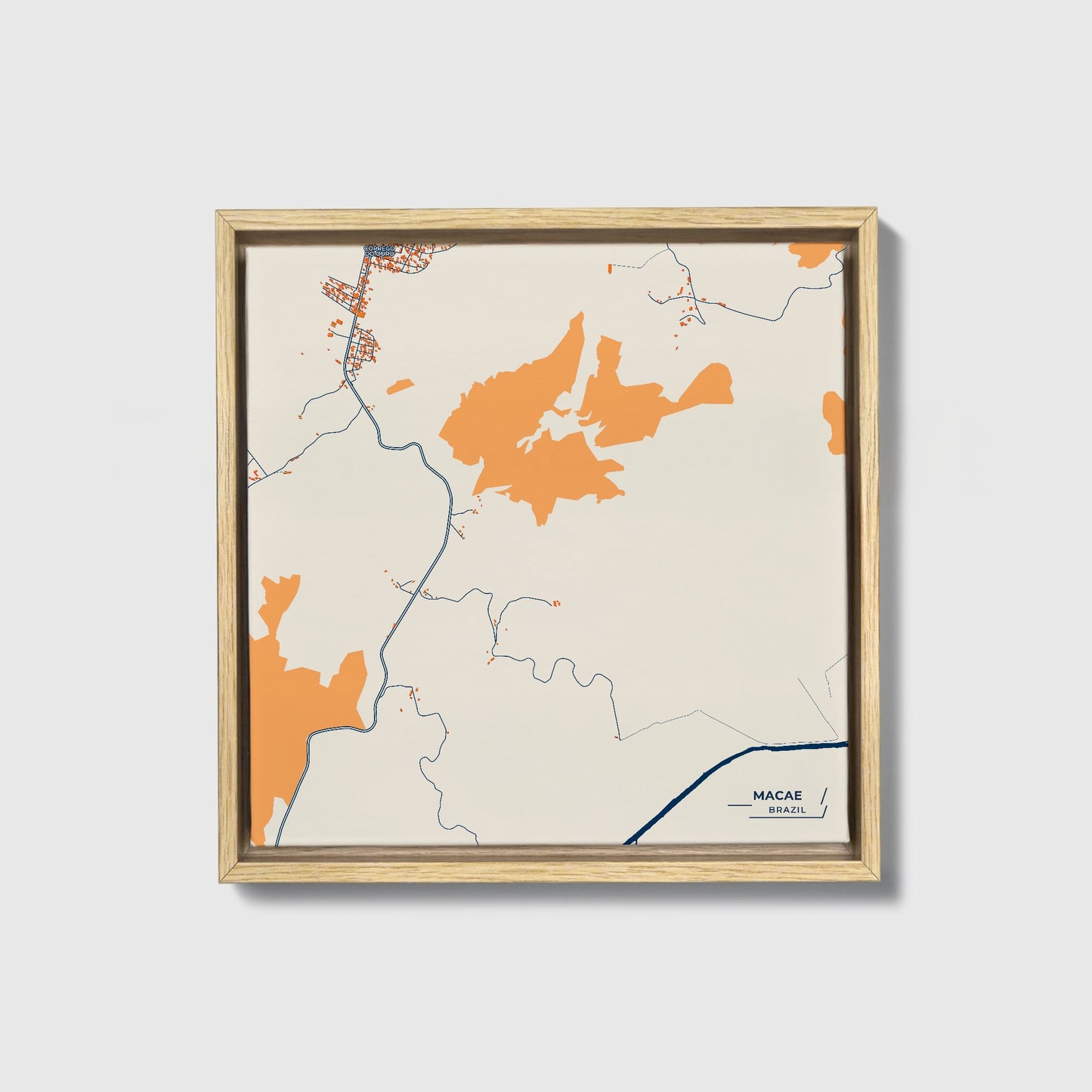 Macae Brazil Colorful City Map Canvas Print • Natural Wooden Framed