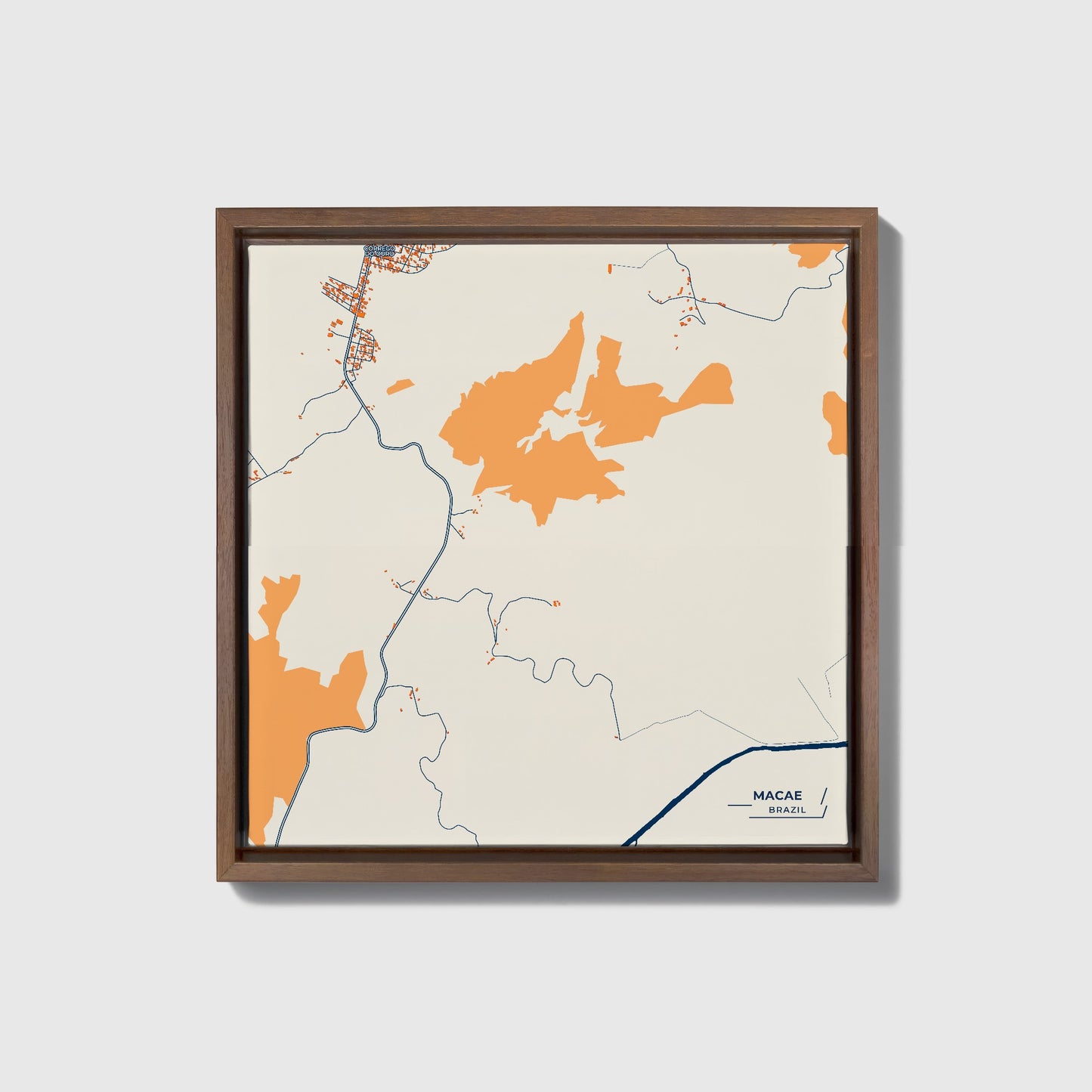 Macae Brazil Colorful City Map Canvas Print • Dark Wooden Framed