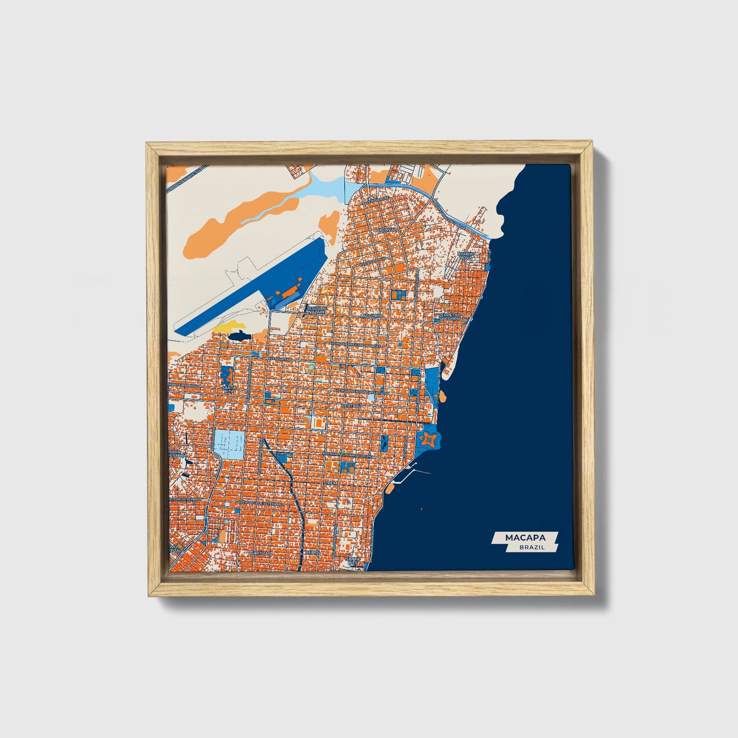 Macapa Brazil Colorful City Map Canvas Print • Natural Wooden Framed