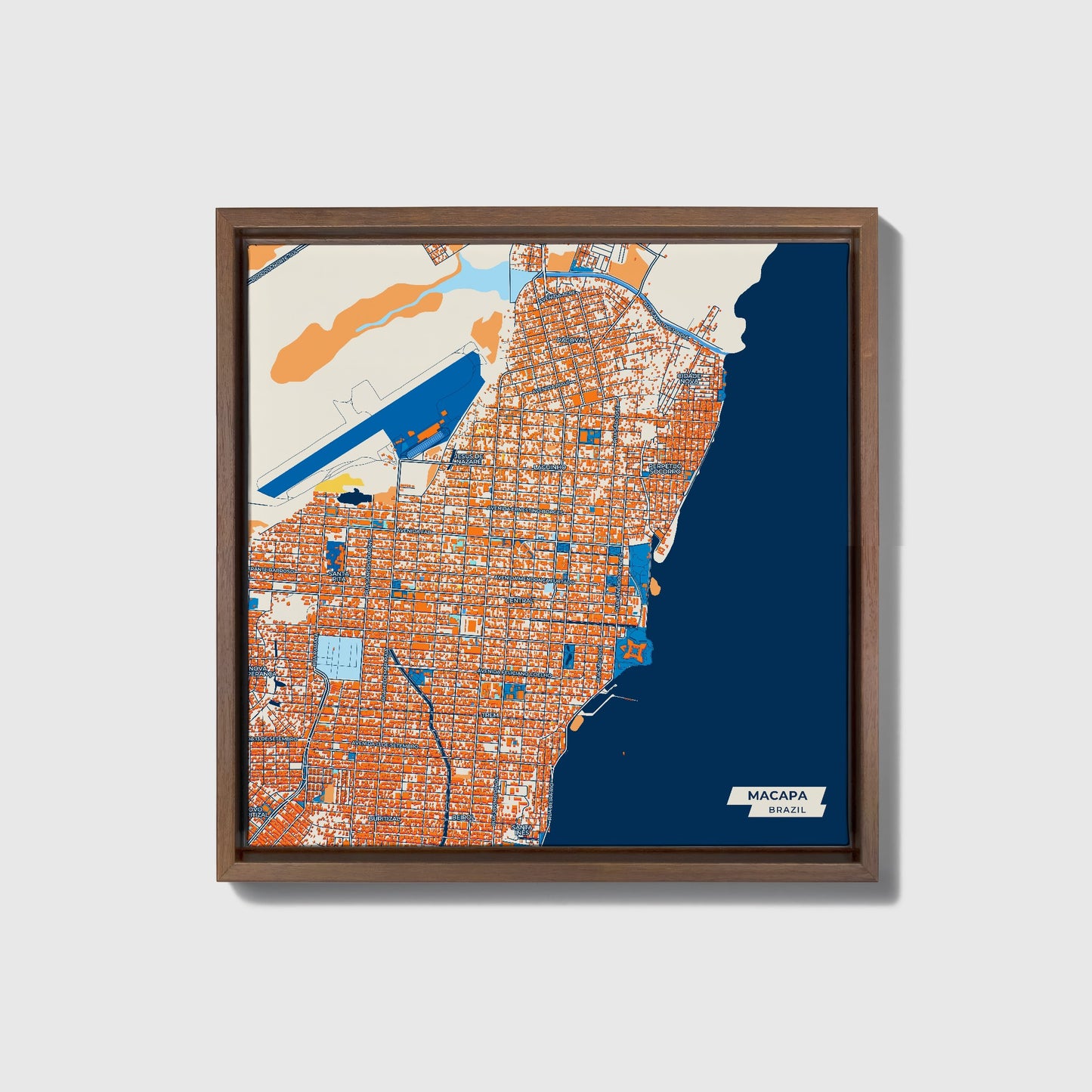 Macapa Brazil Colorful City Map Canvas Print • Dark Wooden Framed