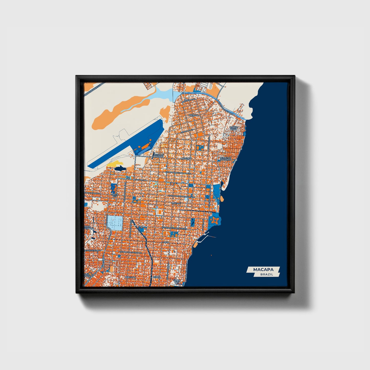 Macapa Brazil Colorful City Map Canvas Print • Black Framed