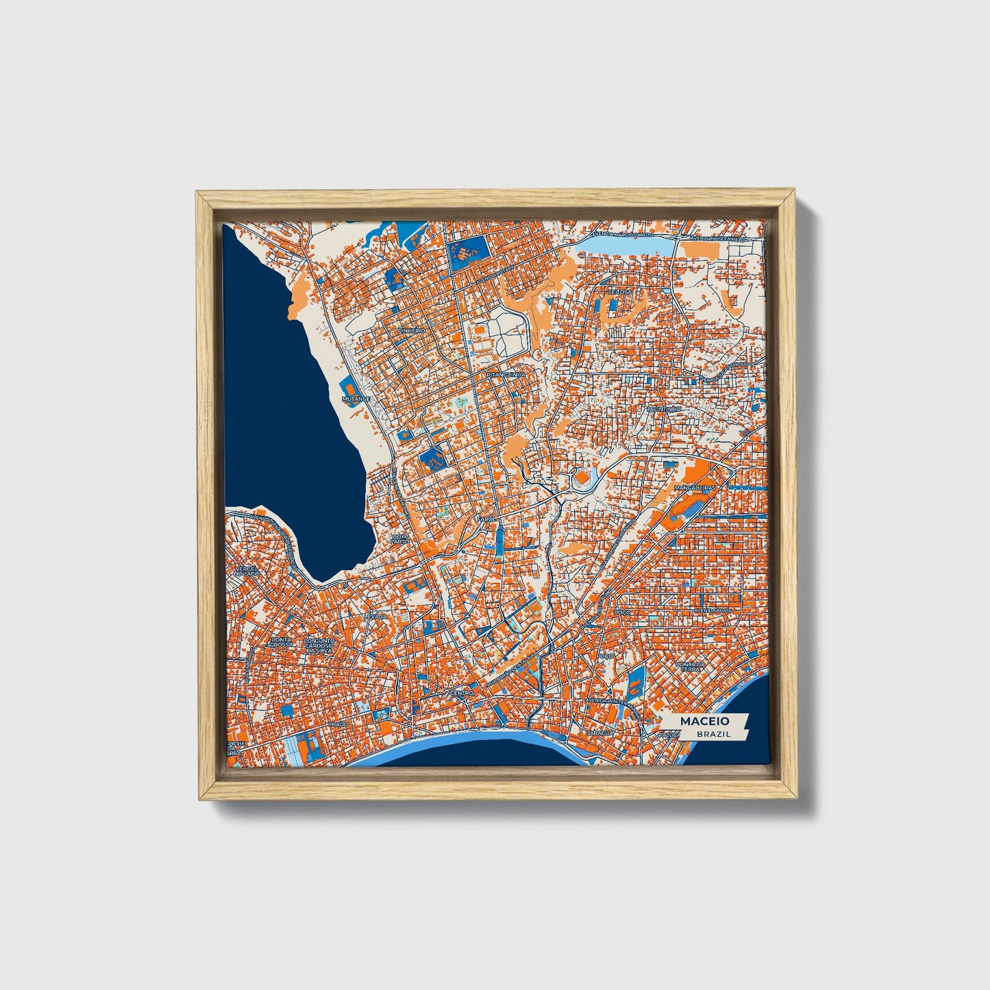 Maceio Brazil Colorful City Map Canvas Print • Natural Wooden Framed