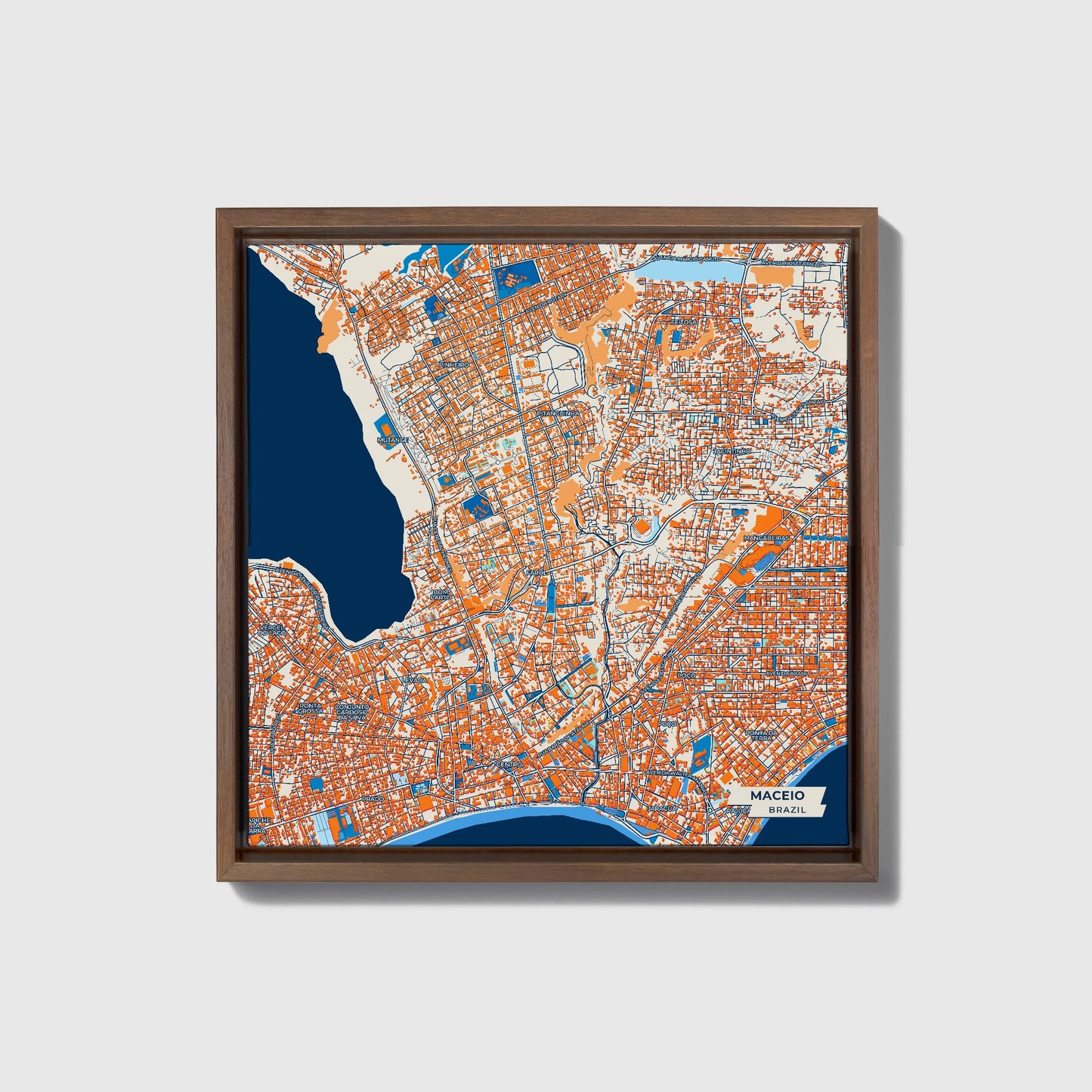 Maceio Brazil Colorful City Map Canvas Print • Dark Wooden Framed