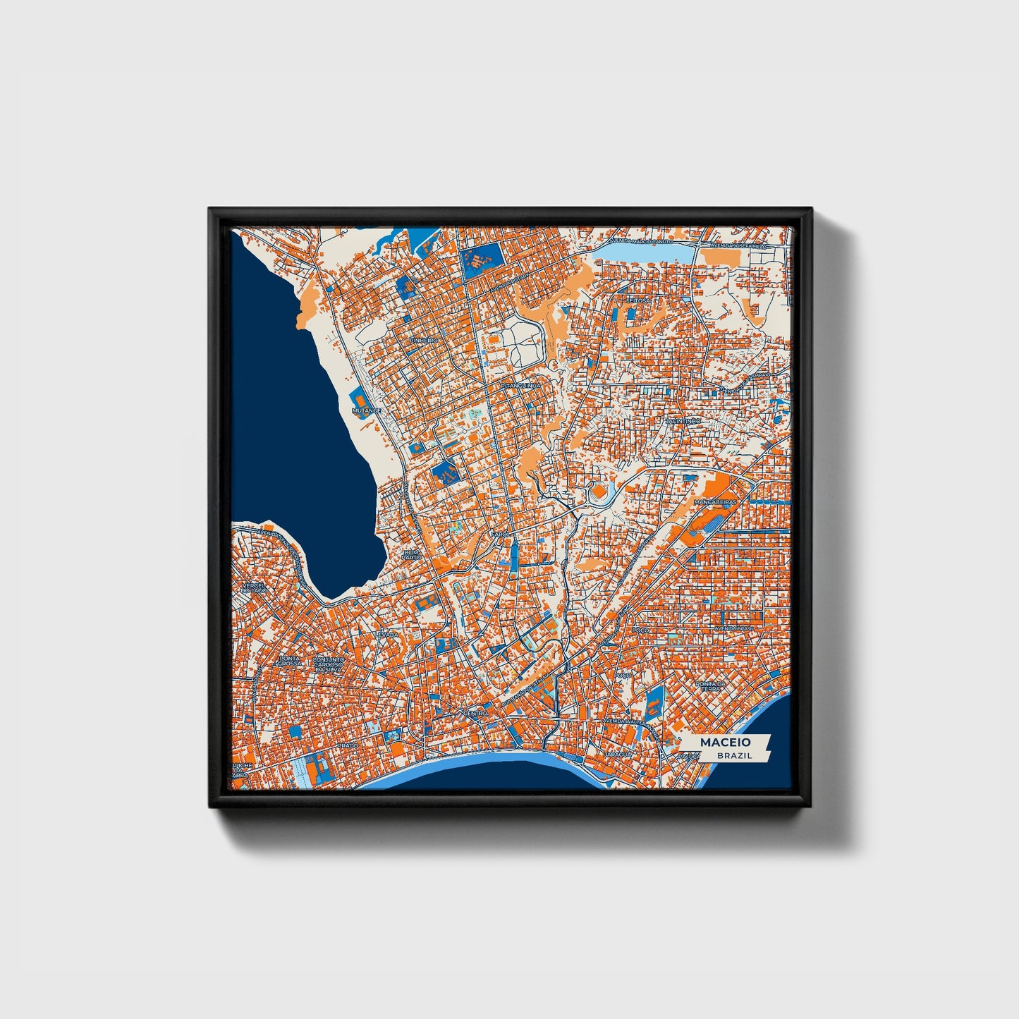 Maceio Brazil Colorful City Map Canvas Print • Black Framed