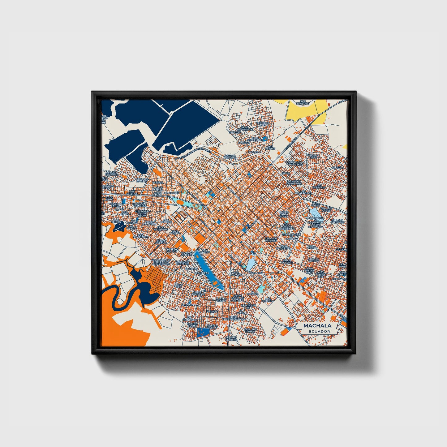 Machala Ecuador Colorful City Map Canvas Print • Black Framed