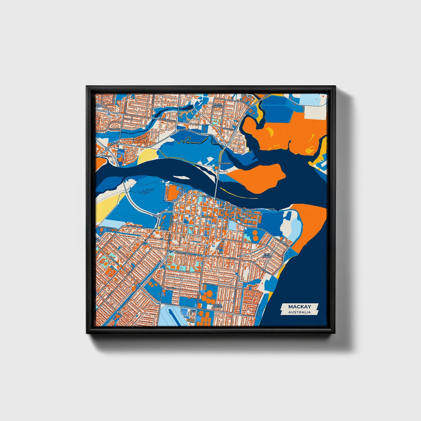 Mackay Australia Colorful City Map Canvas Print • Black Framed